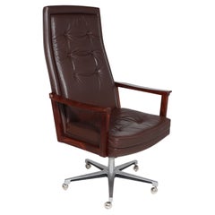 Midcentury Leather and Rosewood Desk Chair