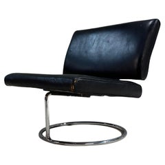 Vintage Mid Century Leather and Stainless Steel Cantilever Lounge Chair, 1960