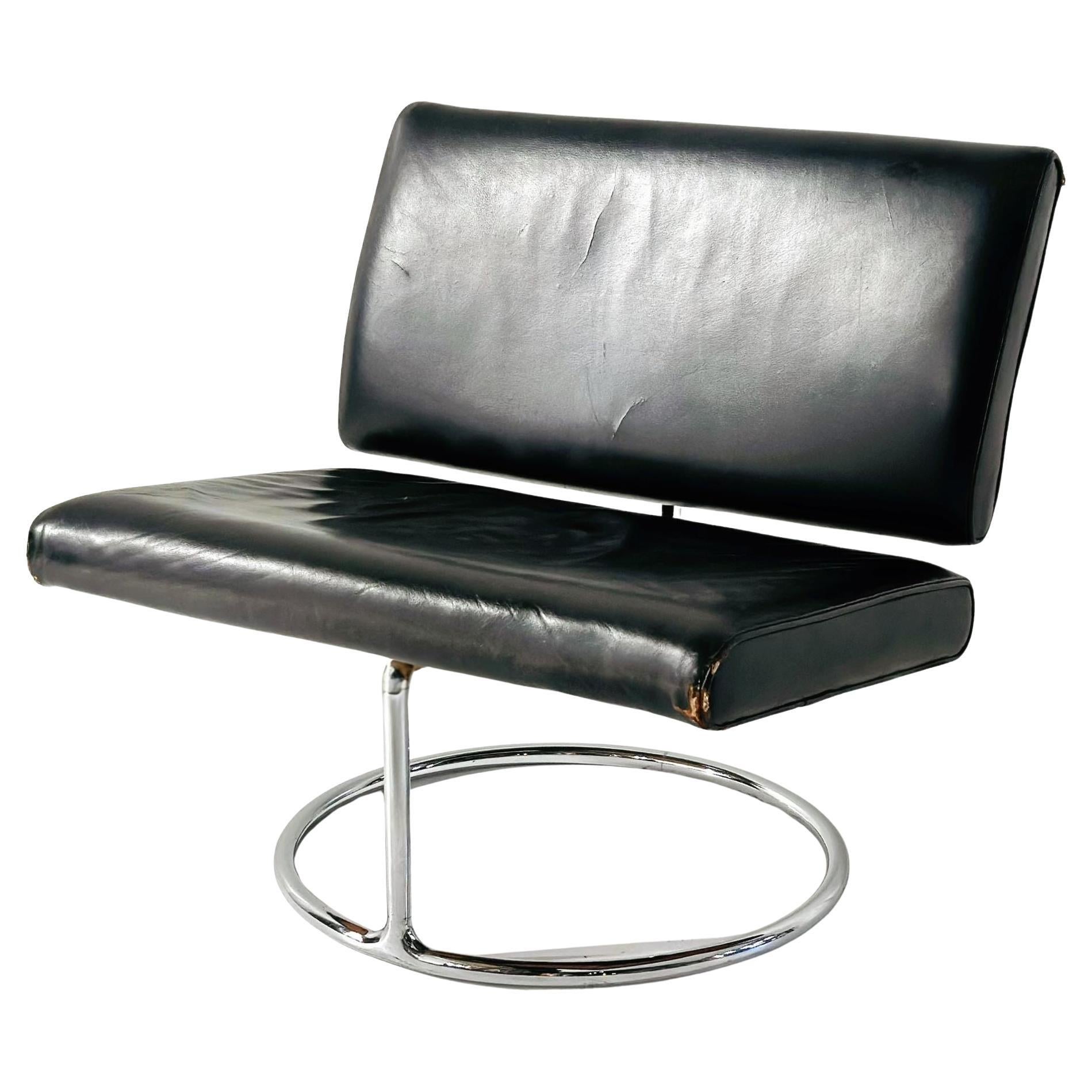 Freitragender Loungesessel aus Leder und Edelstahl aus der Mitte des Jahrhunderts, 1960