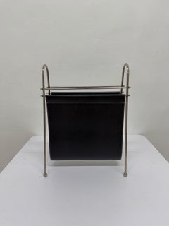 Mid-Century Leather and Steel Magazine Rack, 1970s