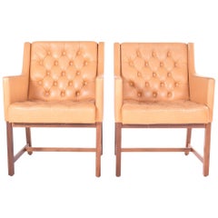 Midcentury Leather and Teak Armchairs by Karl-Erik Ekselius for JOC Mobler