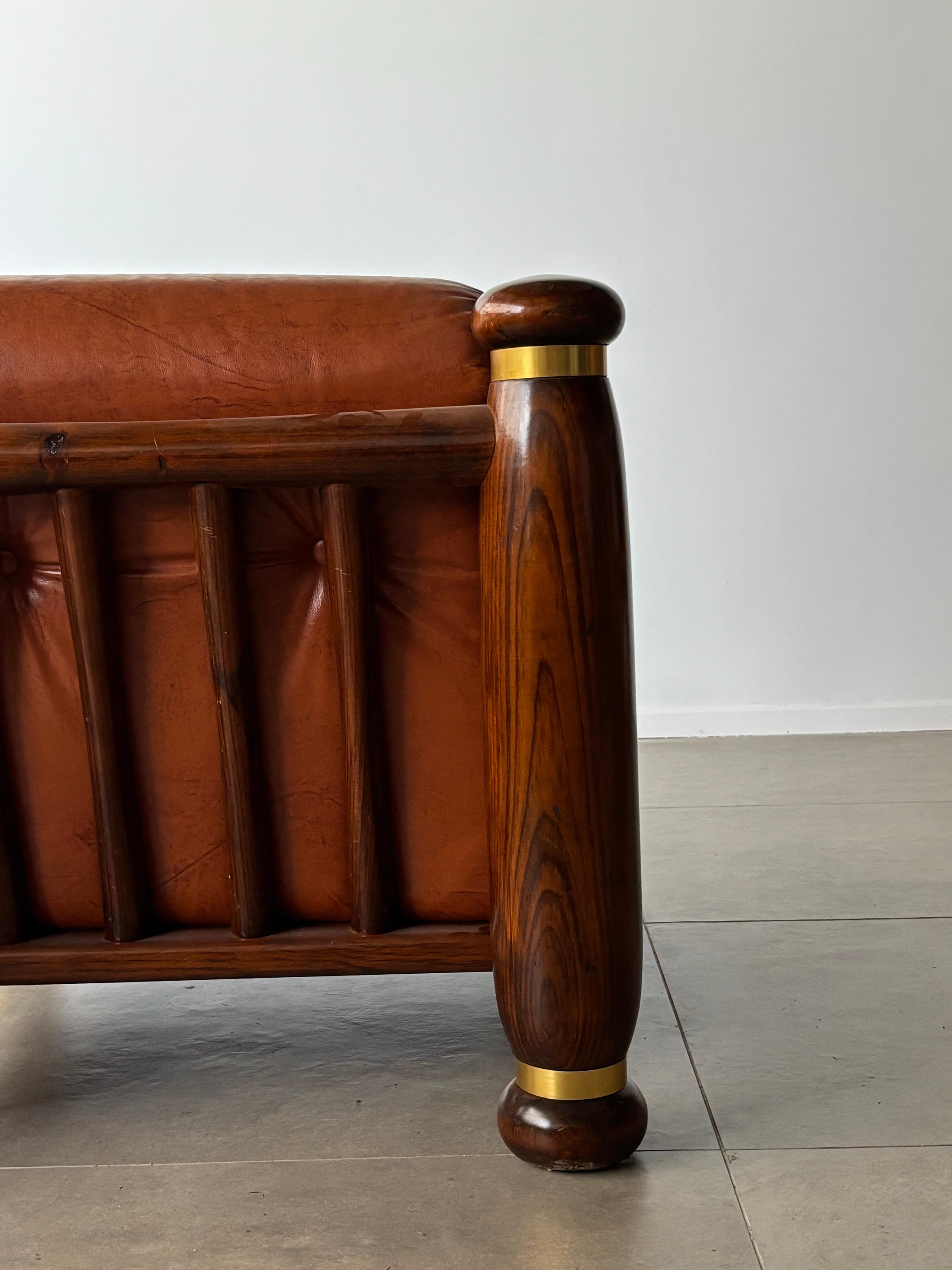 Mid-century leather and wood armchairs , Italy 1970s For Sale 6