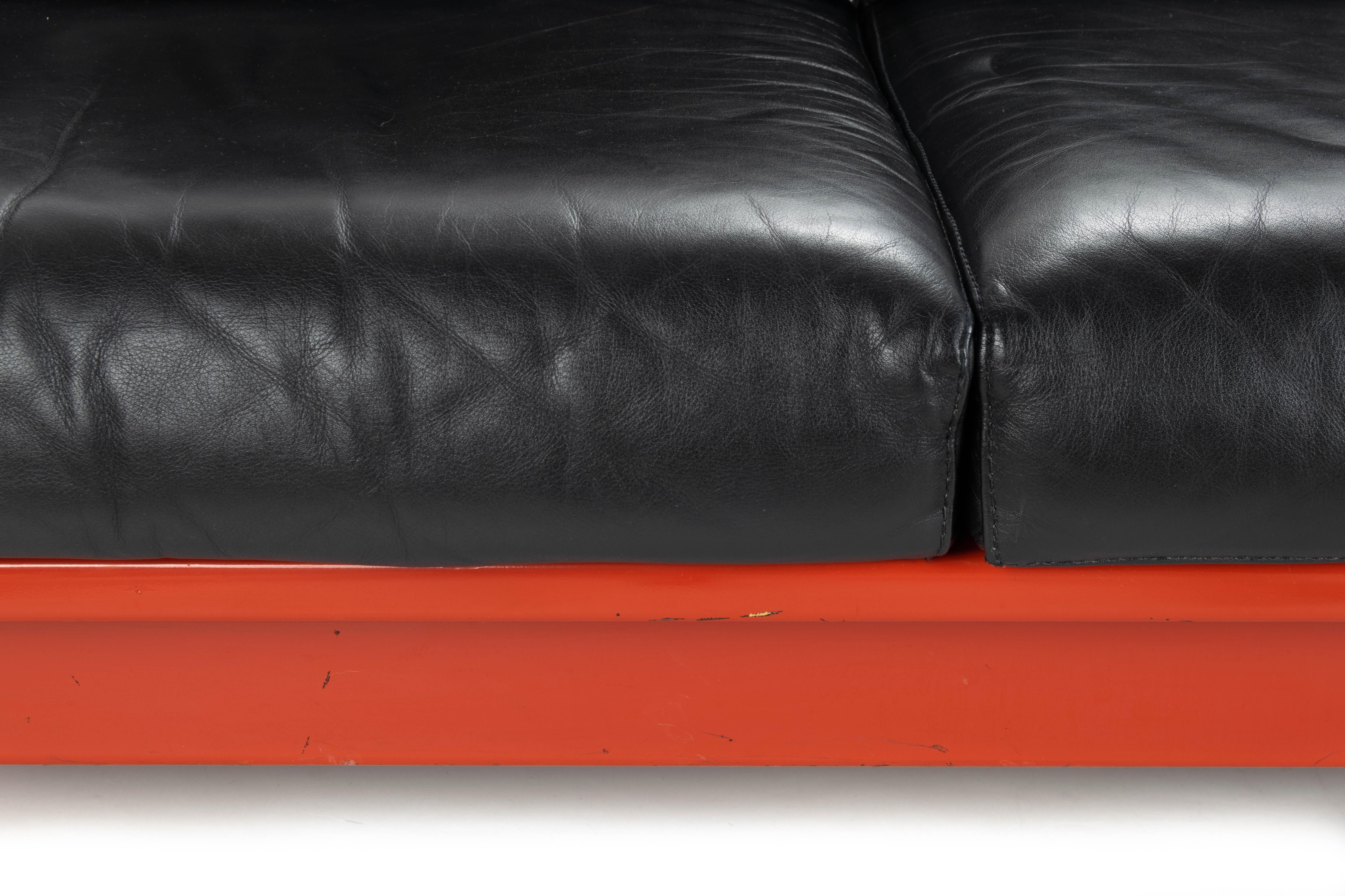 Midcentury Leather and Wood Bastiano Three-Seat Sofa by Afra & Tobia for Gavina 2