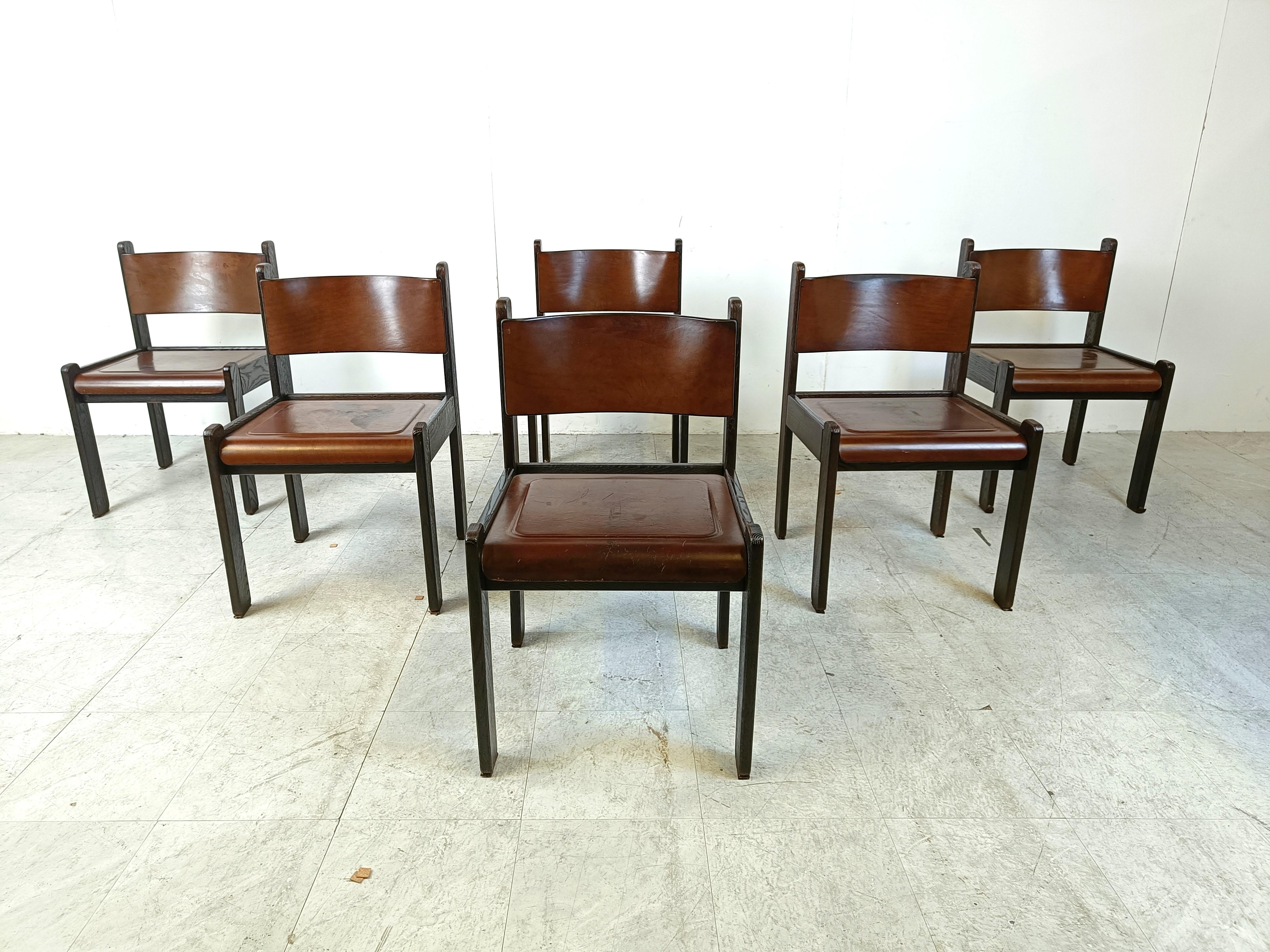 Mid-Century Modern Mid century leather and wood dining chairs, 1960s 