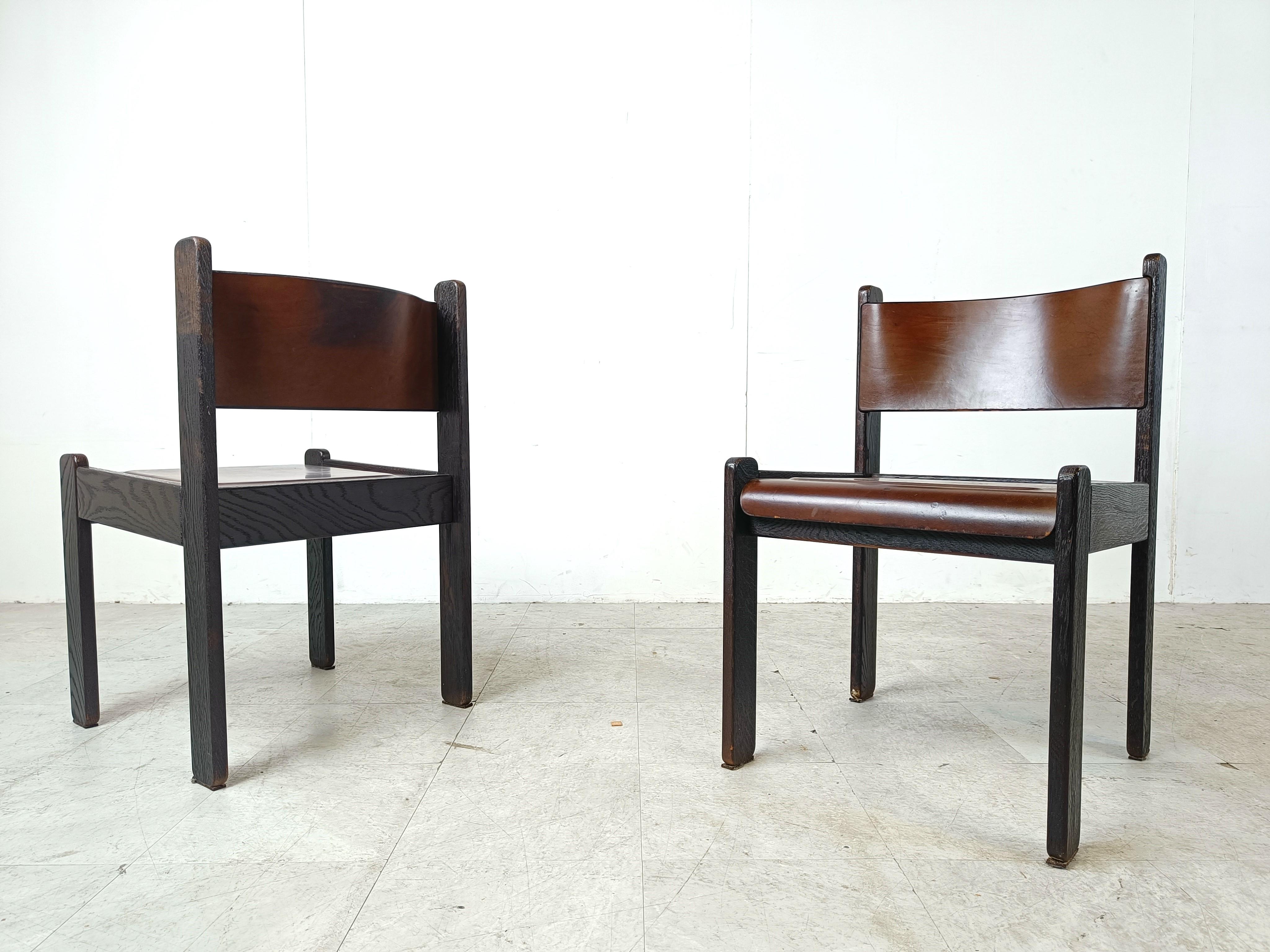 Mid century leather and wood dining chairs, 1960s  2