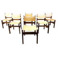 Mid century leather and wood dining chairs, 1960s - set of 6
