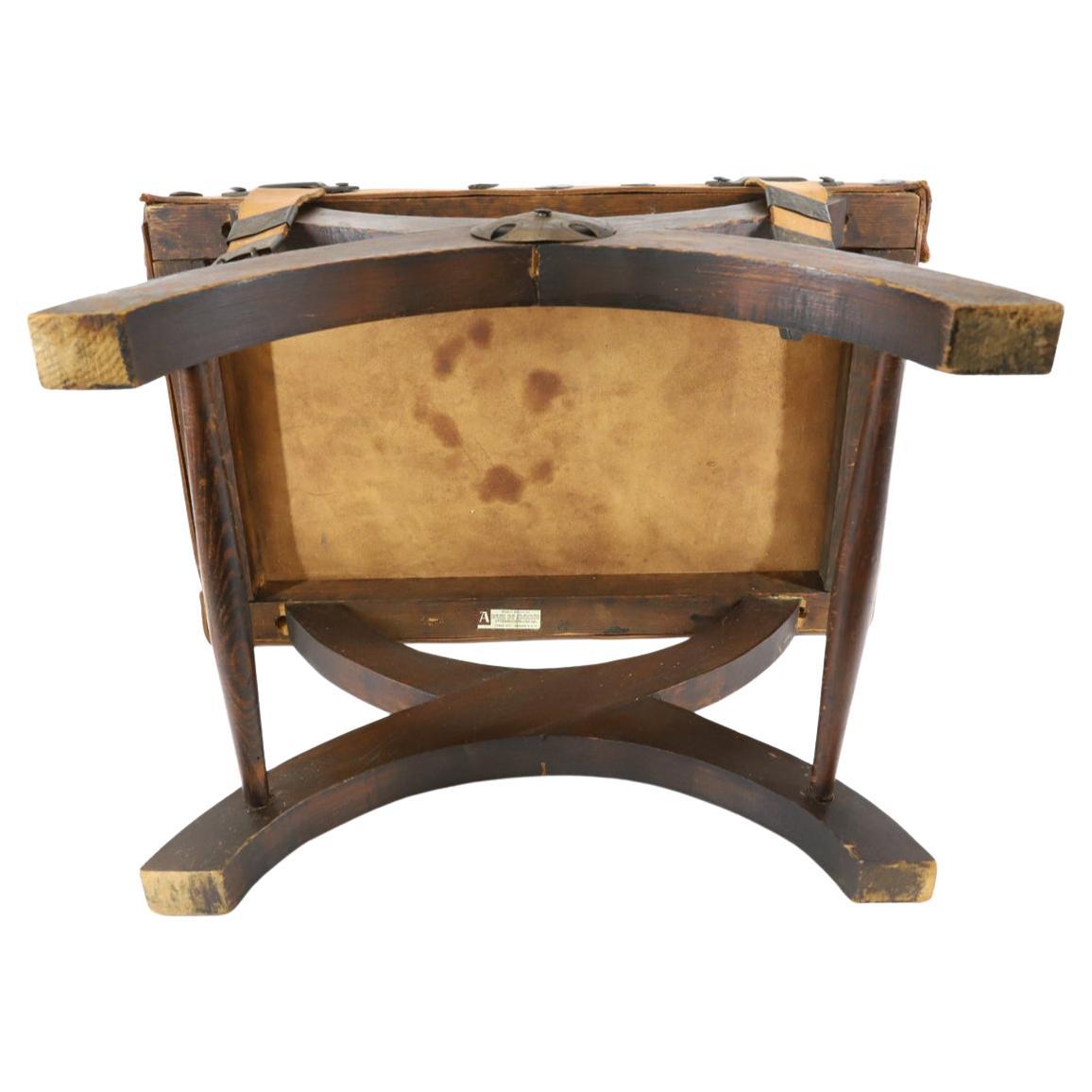 Mid-Century Modern Mid century leather and wood Spanish revival stool made in Mexico