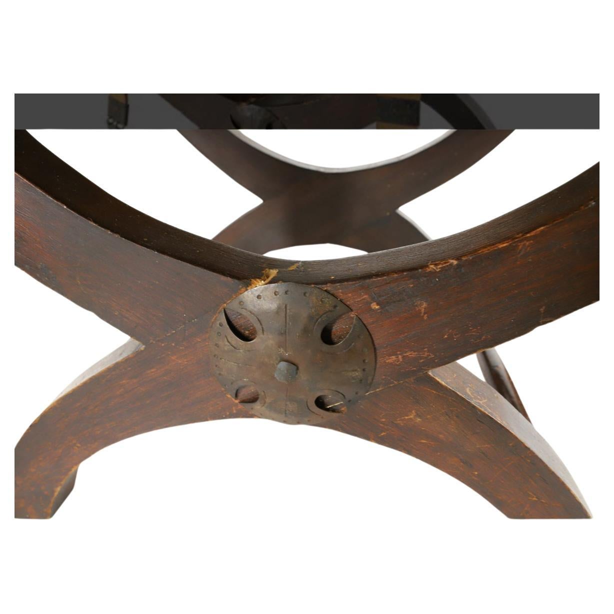 Mexican Mid century leather and wood Spanish revival stool made in Mexico