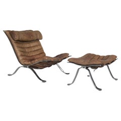 Vintage Mid-Century Leather Ari Lounge Chair and Ottoman by Arne Norell for Norell AB