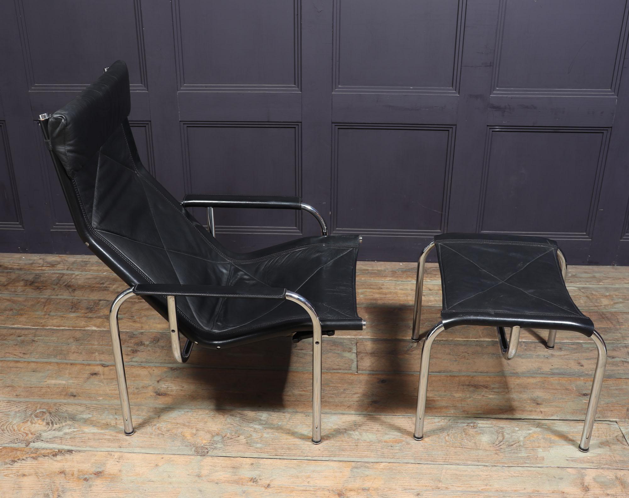 Mid Century Leather Armchair and stool by Hans Eichenberger In Good Condition For Sale In Paddock Wood Tonbridge, GB