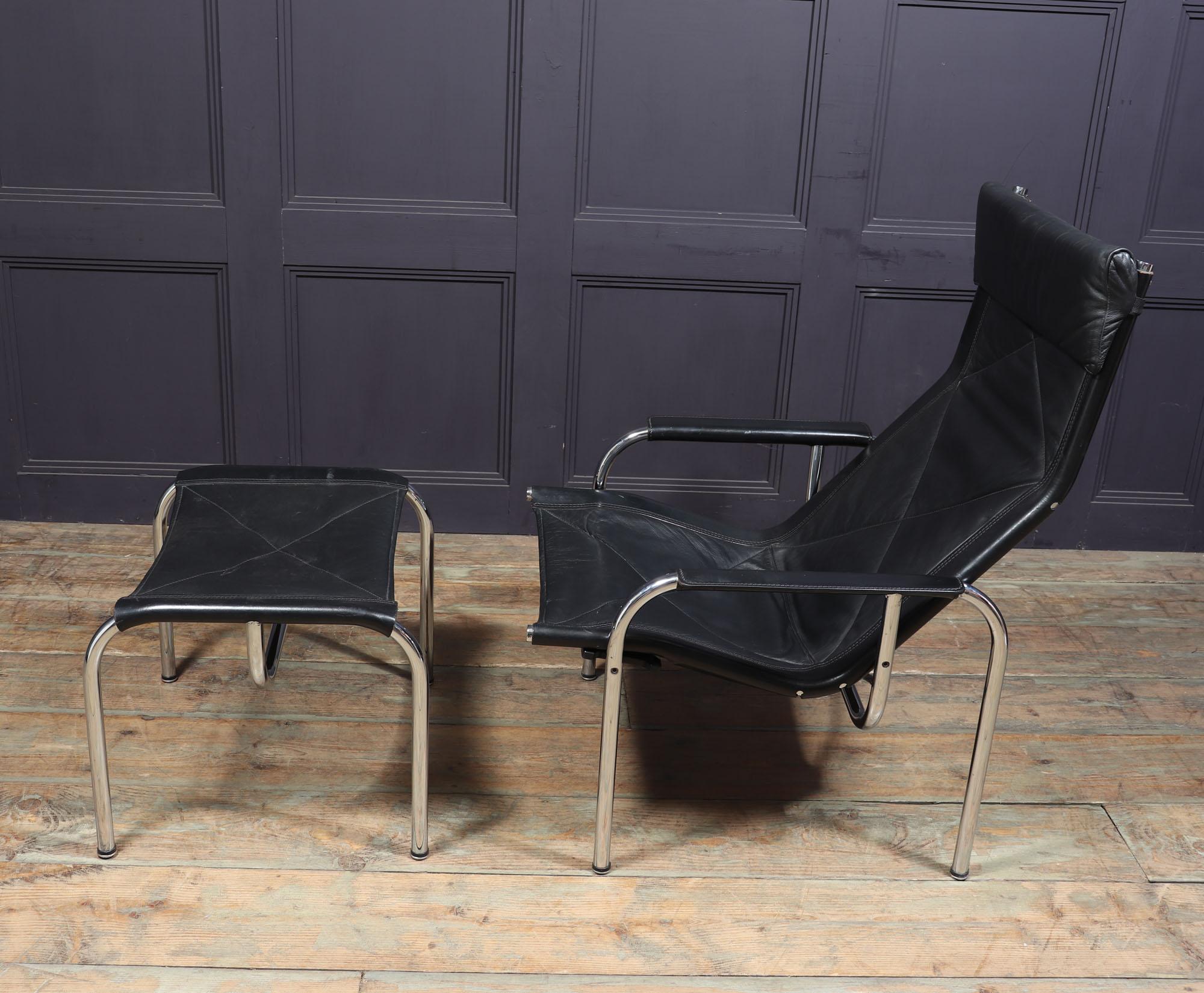 Mid Century Leather Armchair and stool by Hans Eichenberger For Sale 2