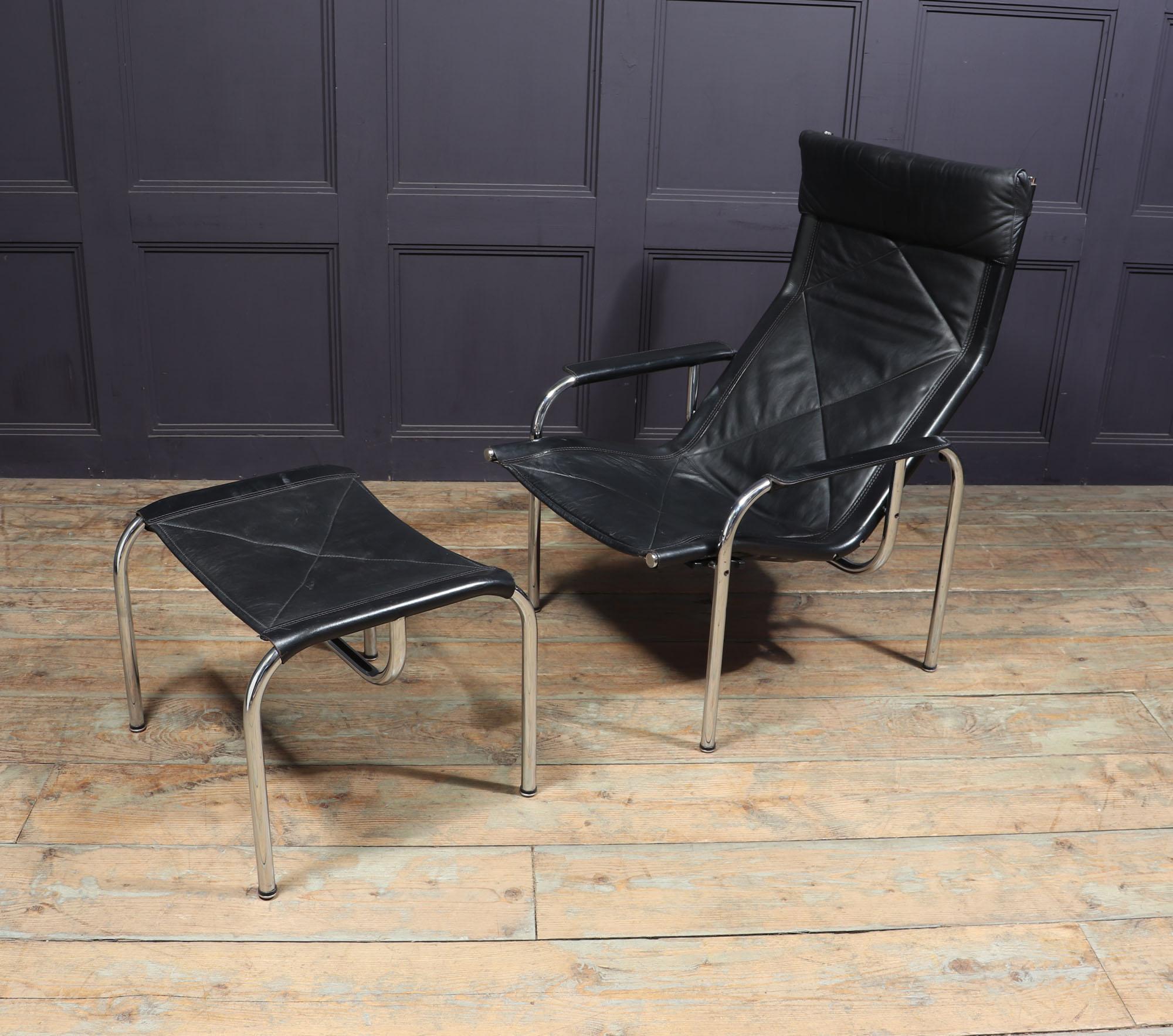 Mid Century Leather Armchair and stool by Hans Eichenberger For Sale 3