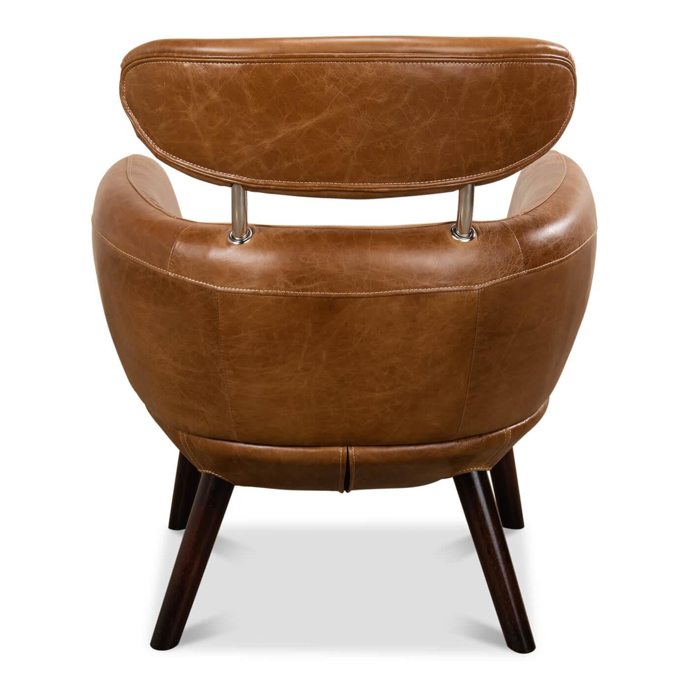 Asian Mid Century Leather Armchair For Sale