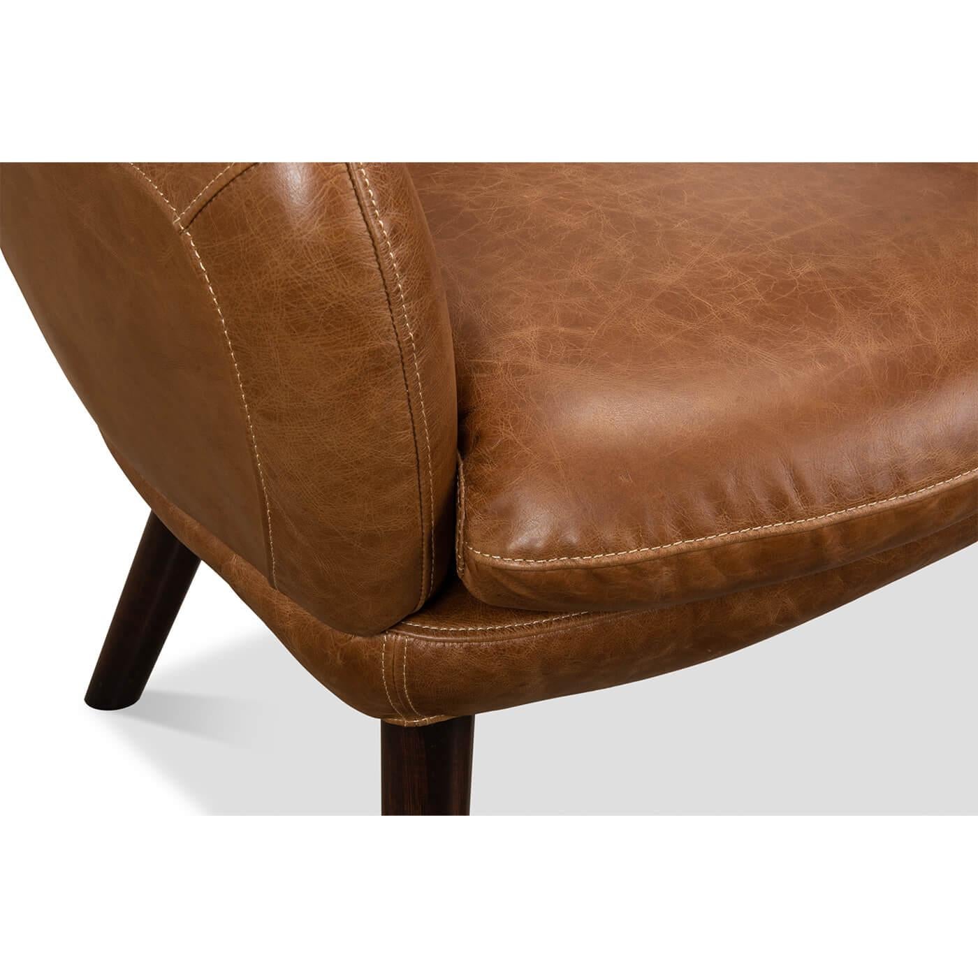 Contemporary Mid Century Leather Armchair For Sale