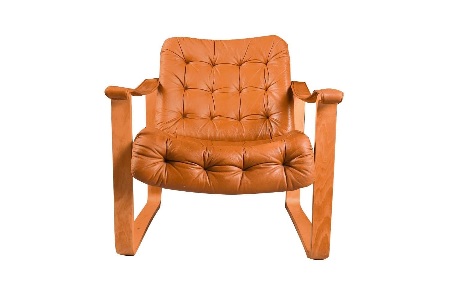 Finnish Mid-Century, Leather Armchair OY BJ Dahlqvist AB, Finland For Sale