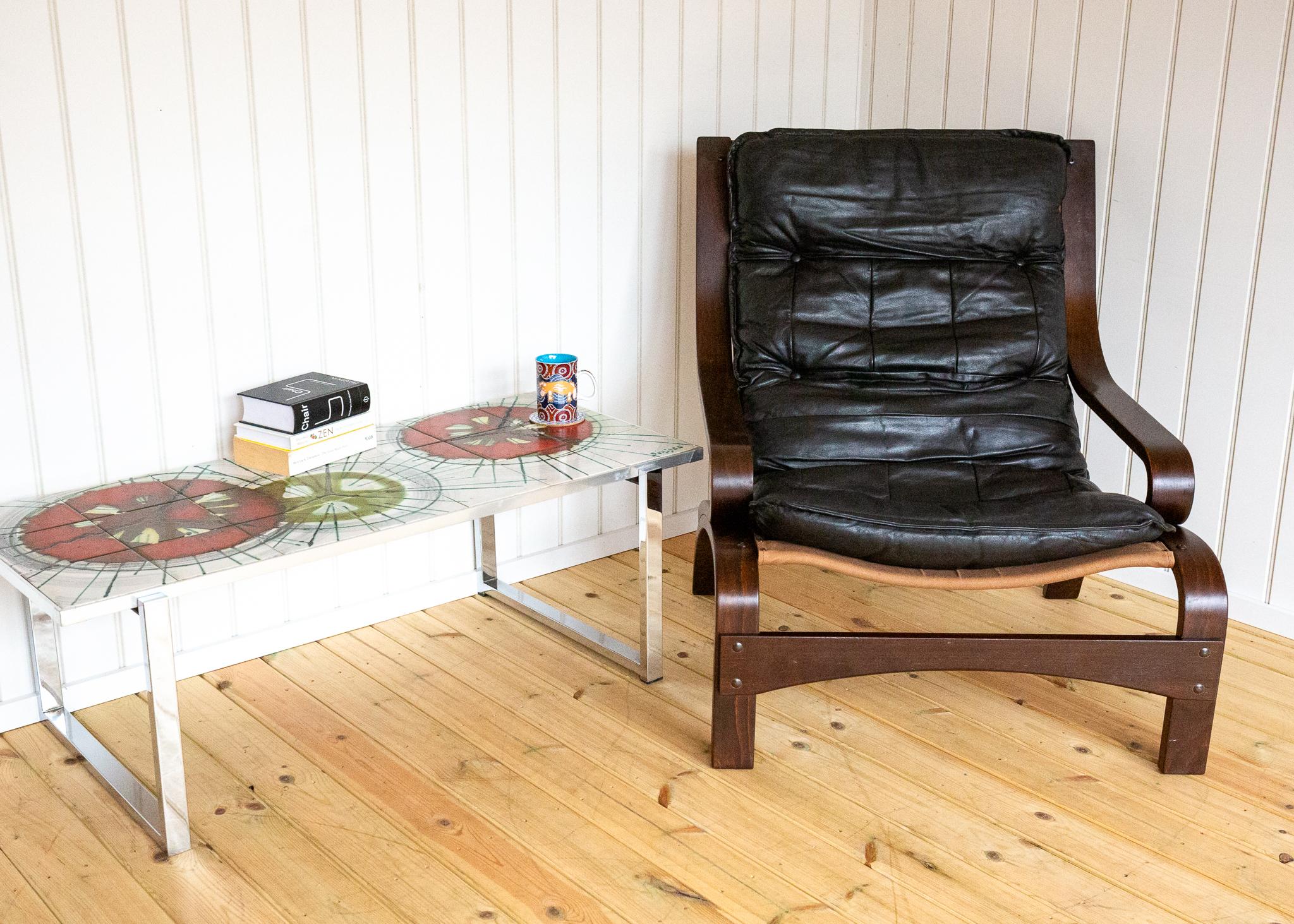 Fauteuil en cuir du milieu du siècle Scandinave Noir Cantilever Bentwood Relling 1970 Bon état - En vente à London, GB