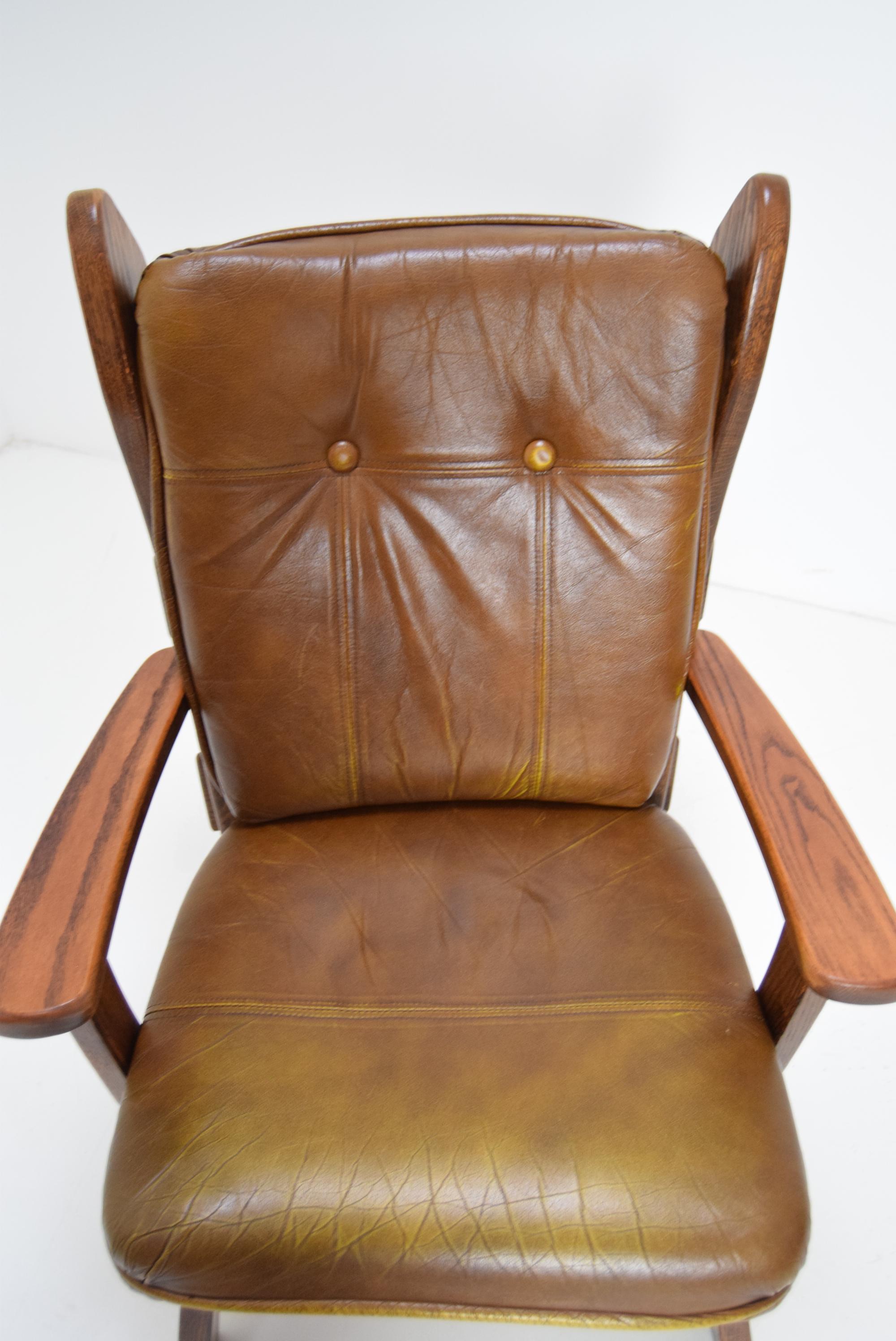 Wood Mid-Century Leather Armchair, 1970s