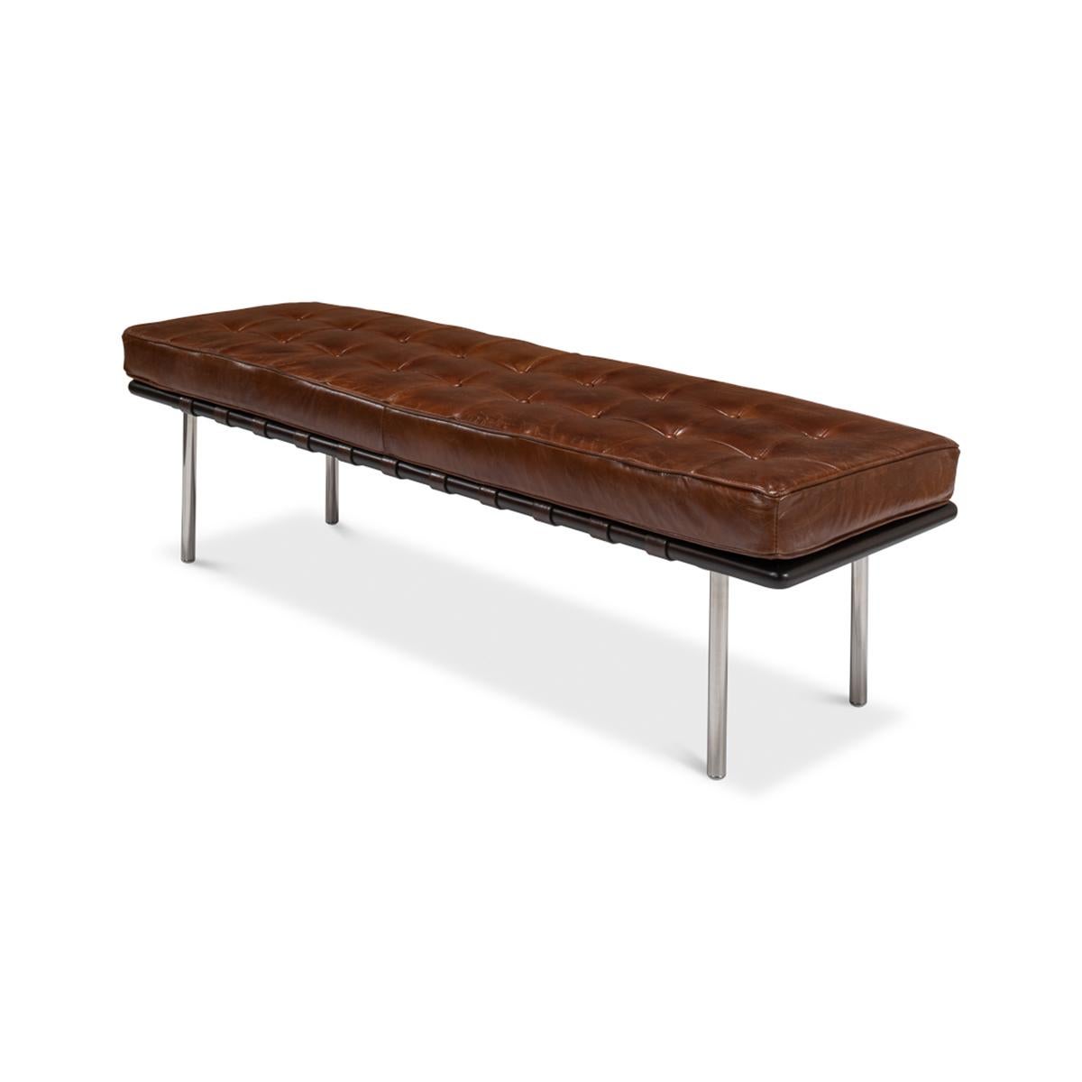 mid century modern leather bench