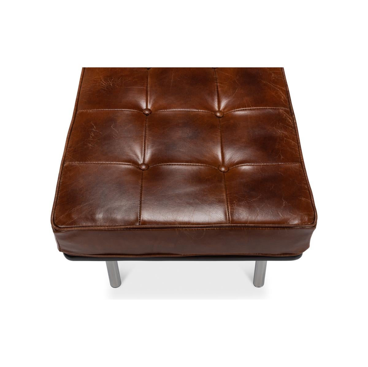Asian Mid Century Leather Bench For Sale