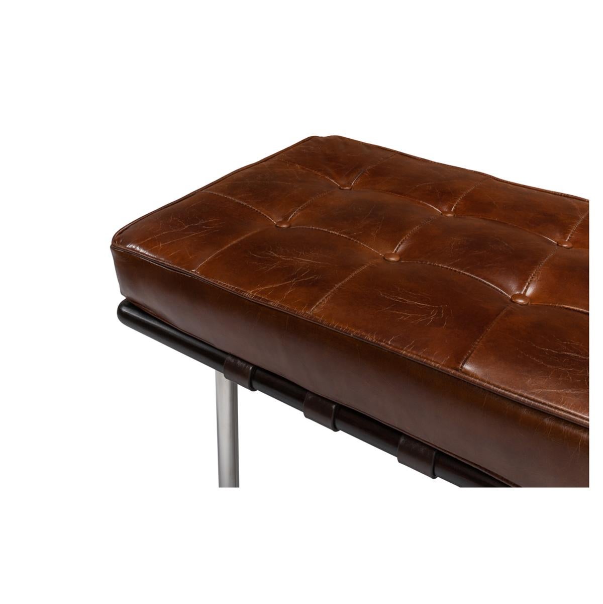 Contemporary Mid Century Leather Bench For Sale