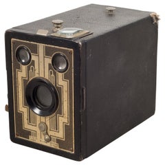 Antique Midcentury Leather Box Camera, circa 1950