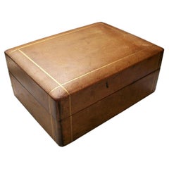 Midcentury Leather Box - Gilded Details - Wood Lined - Italy - circa 1950s