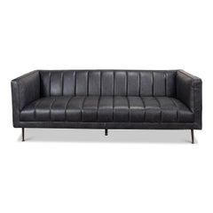 Mid Century Leather Channeled Sofa
