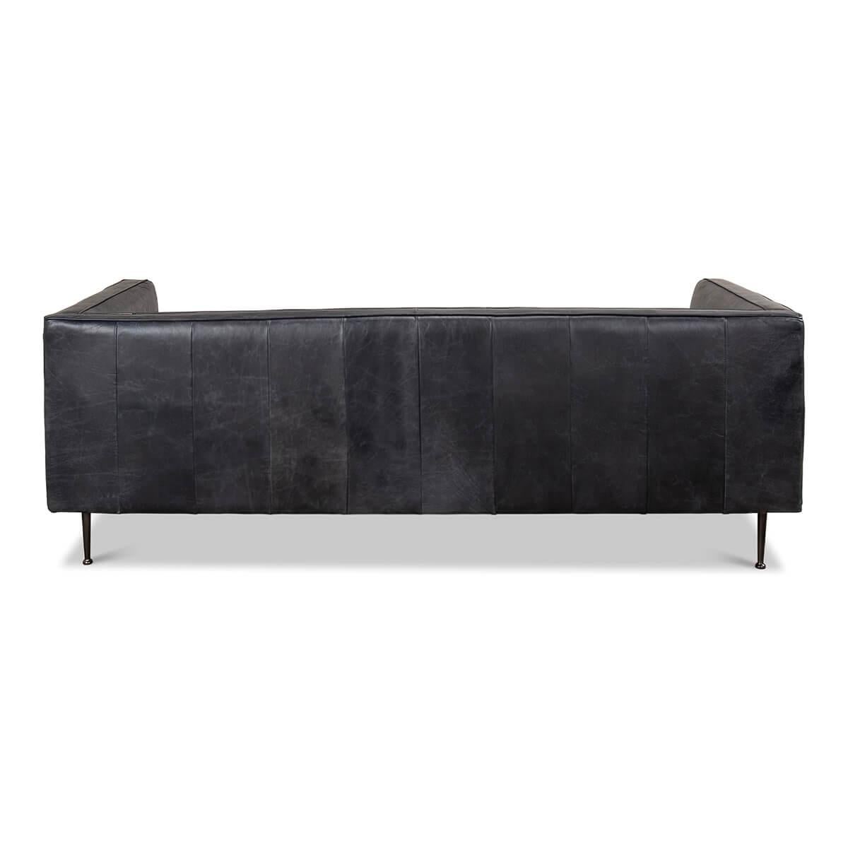 Mid-Century Modern Mid Century Leather Channeled Sofa For Sale