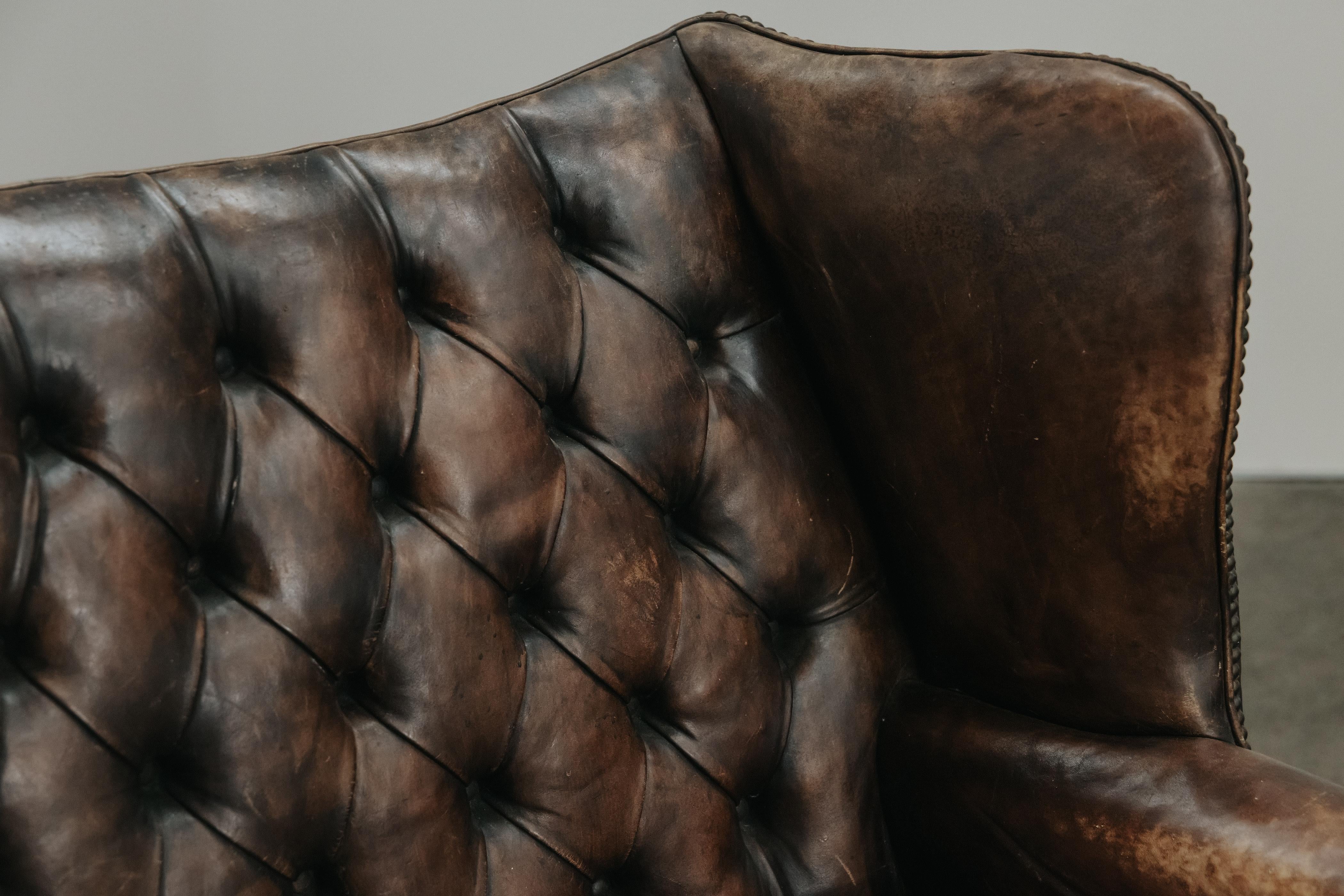 European Mid Century Leather Chesterfield Sofa From France, Circa 1950 For Sale