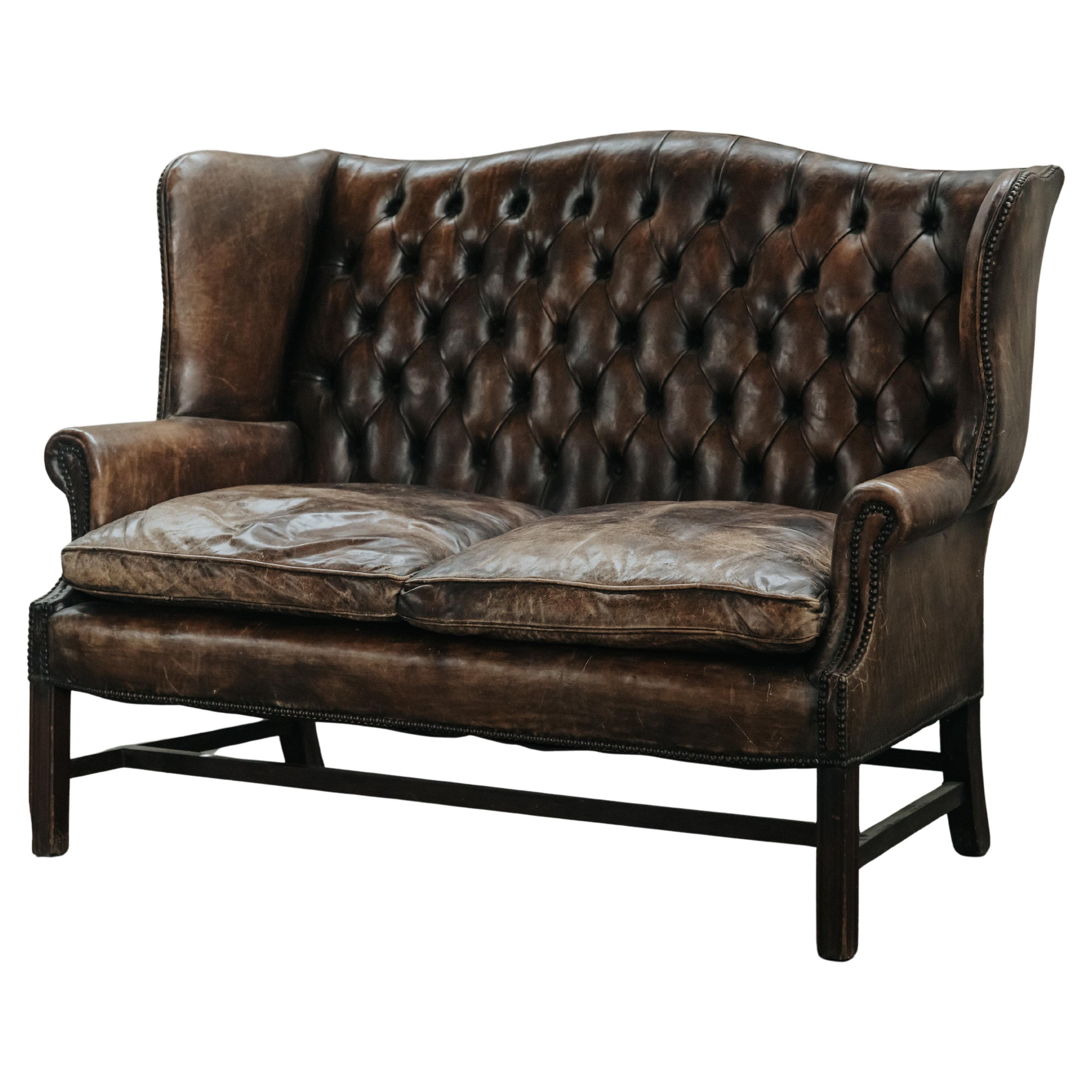 Mid Century Leather Chesterfield Sofa From France, Circa 1950 For Sale