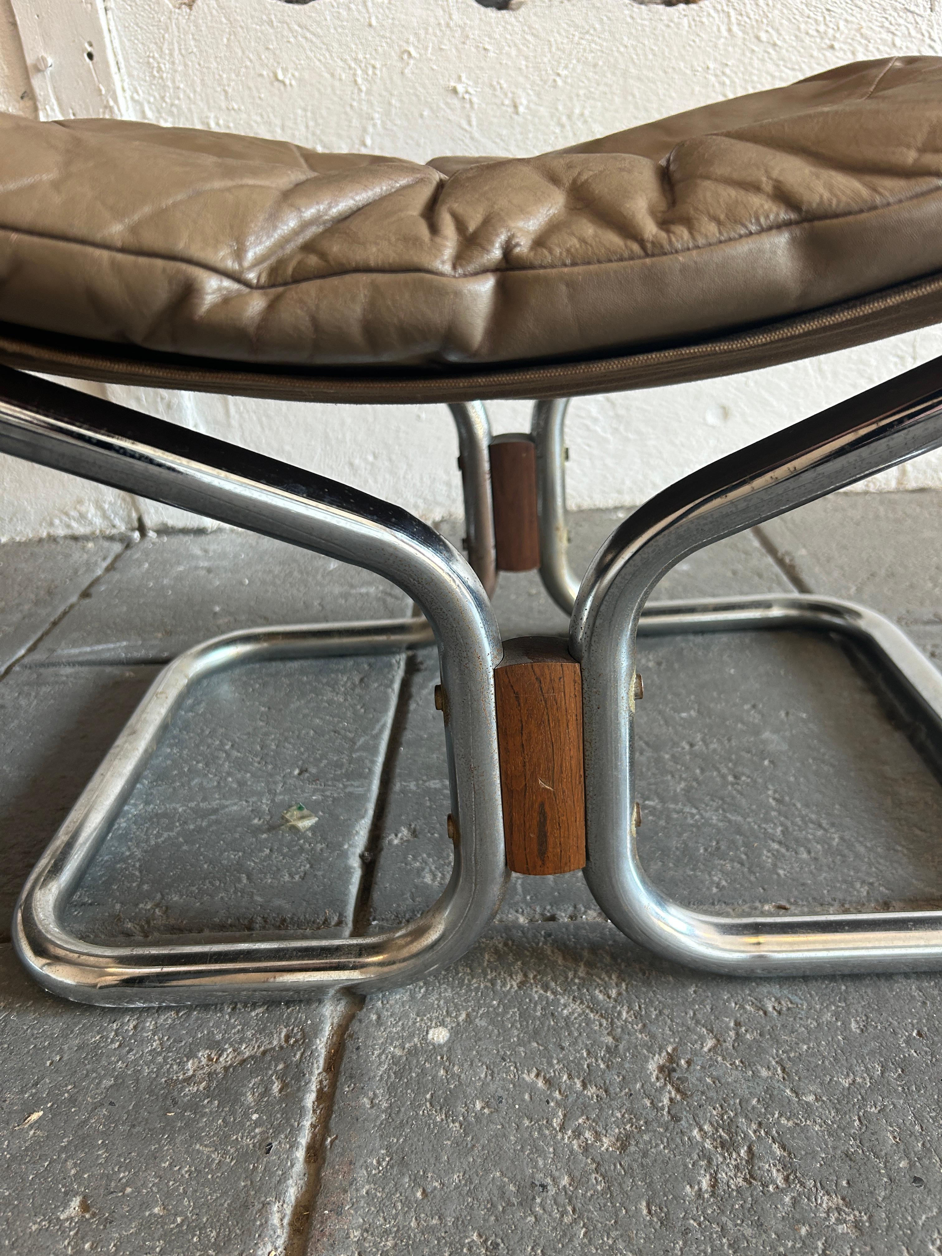 Mid-20th Century Mid century Leather Chrome Lounge Chair and Ottoman by Sigurd Ressell For Sale