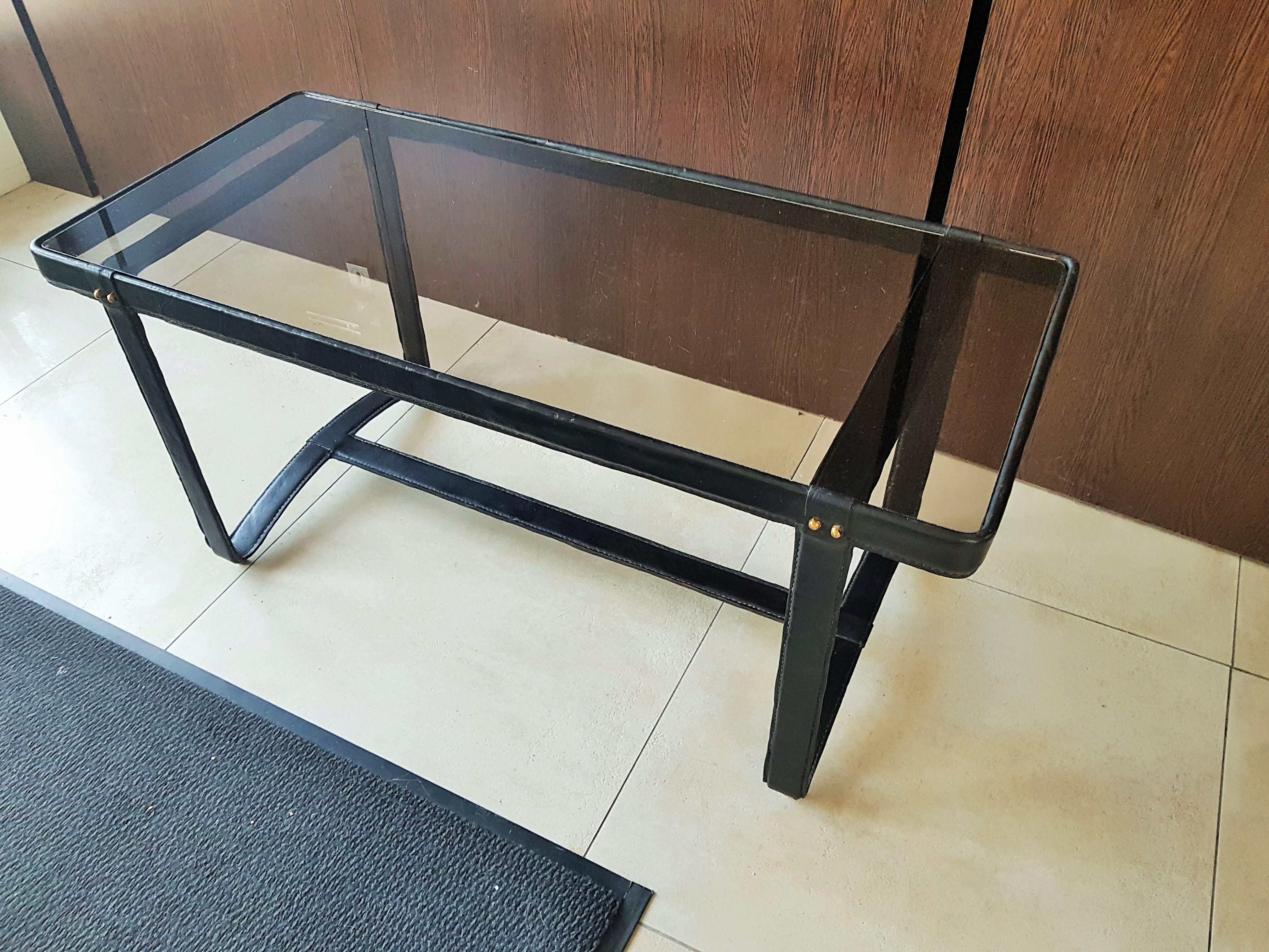 Midcentury Leather Coffee Table by Jacques Adnet, France, 1950 For Sale 3