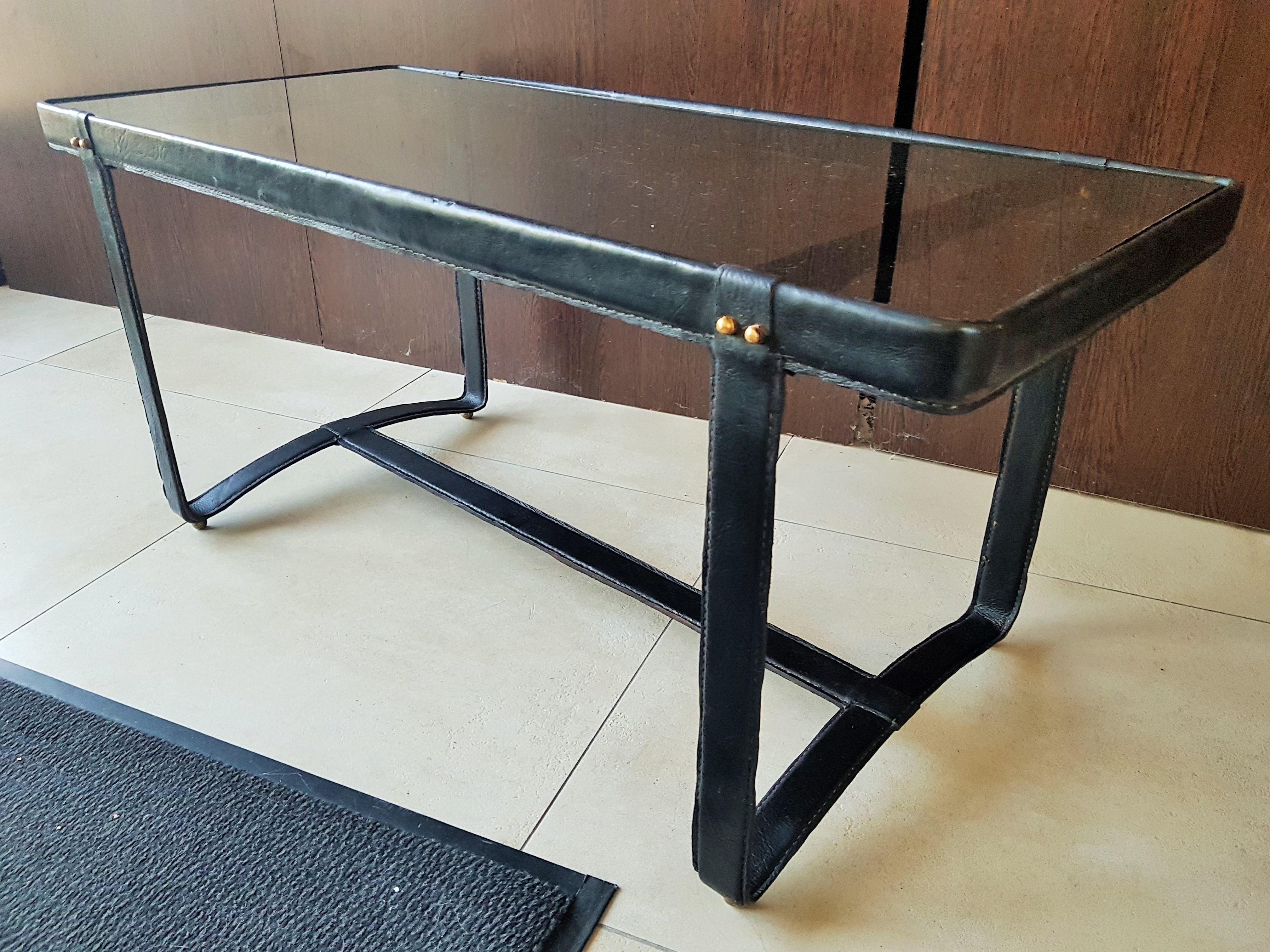 Midcentury Leather Coffee Table by Jacques Adnet, France, 1950 For Sale 6