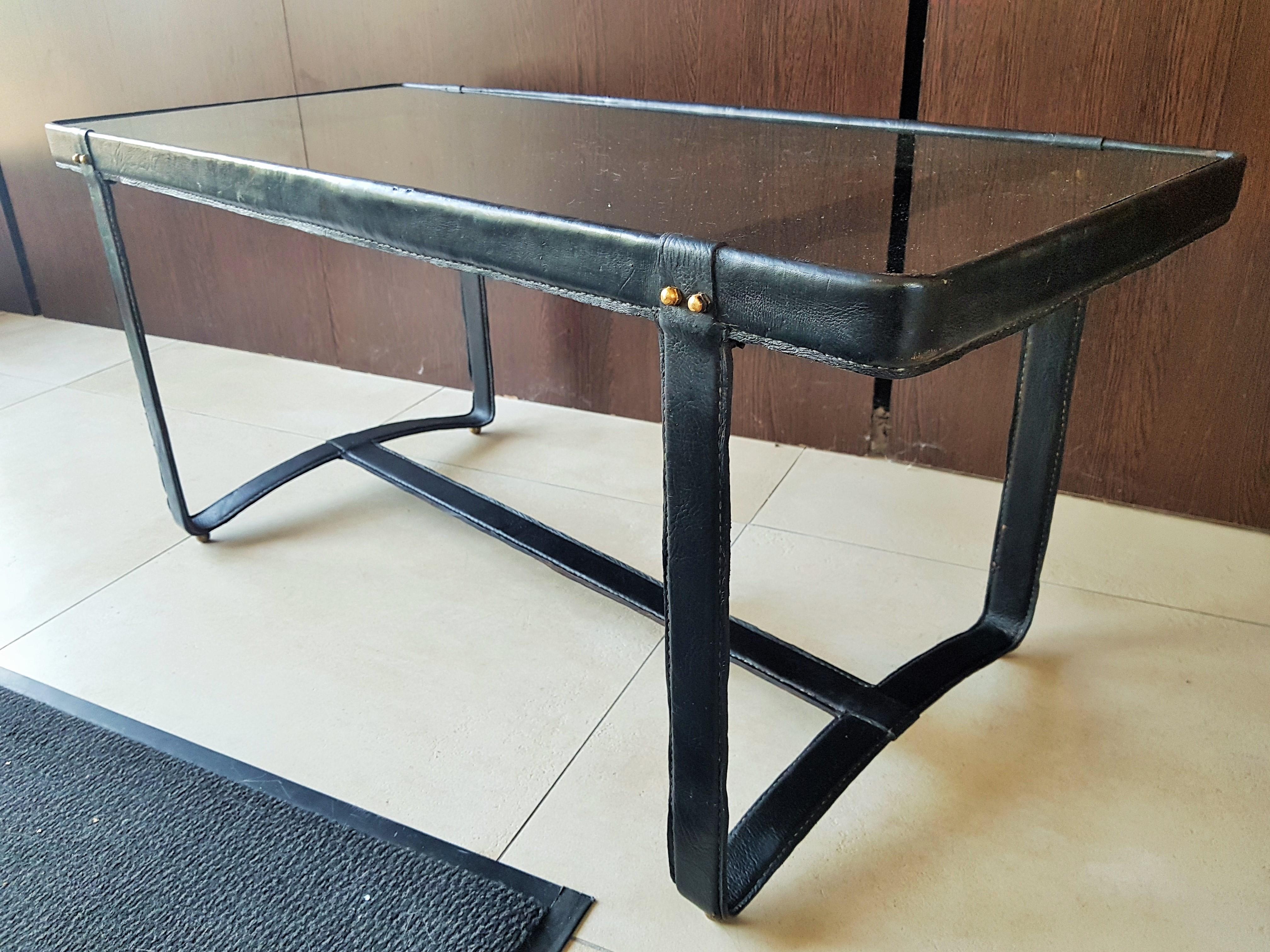 Midcentury Leather Coffee Table by Jacques Adnet, France, 1950 For Sale 7
