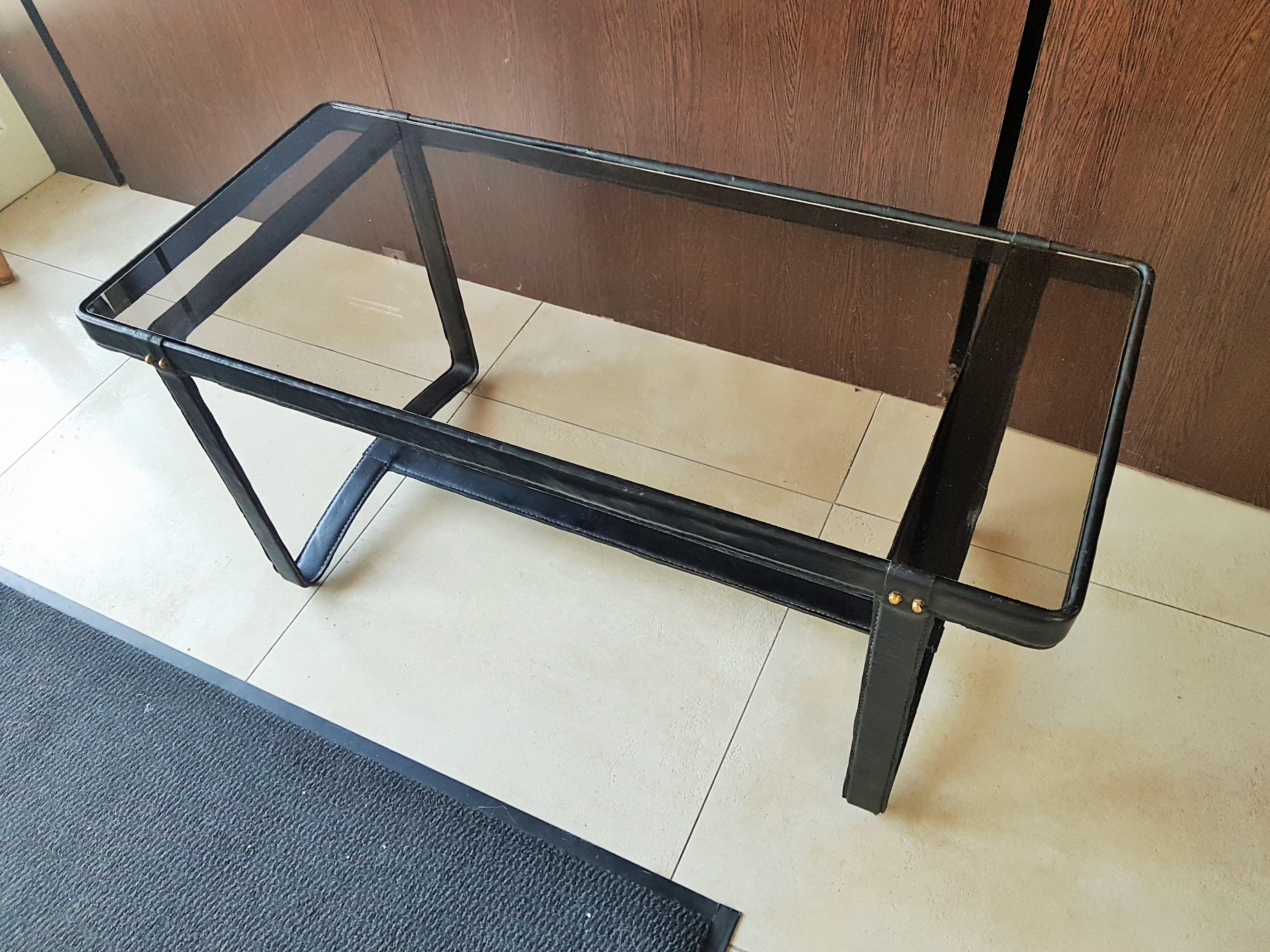 Midcentury Leather Coffee Table by Jacques Adnet, France, 1950 For Sale 2