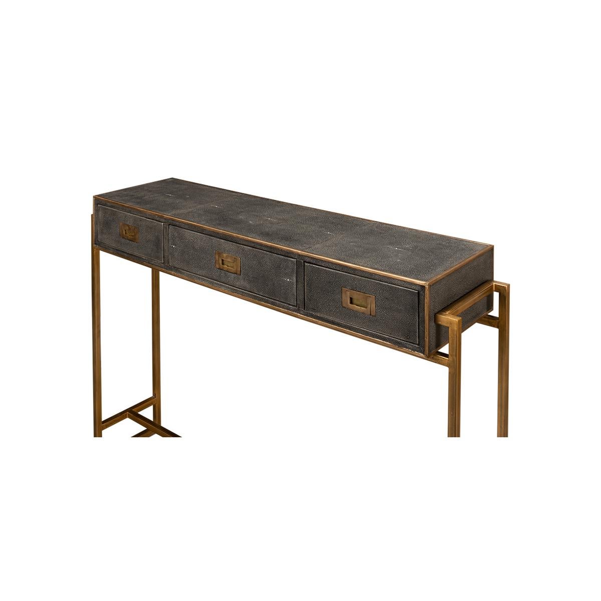 Asian Mid Century Leather Console Table