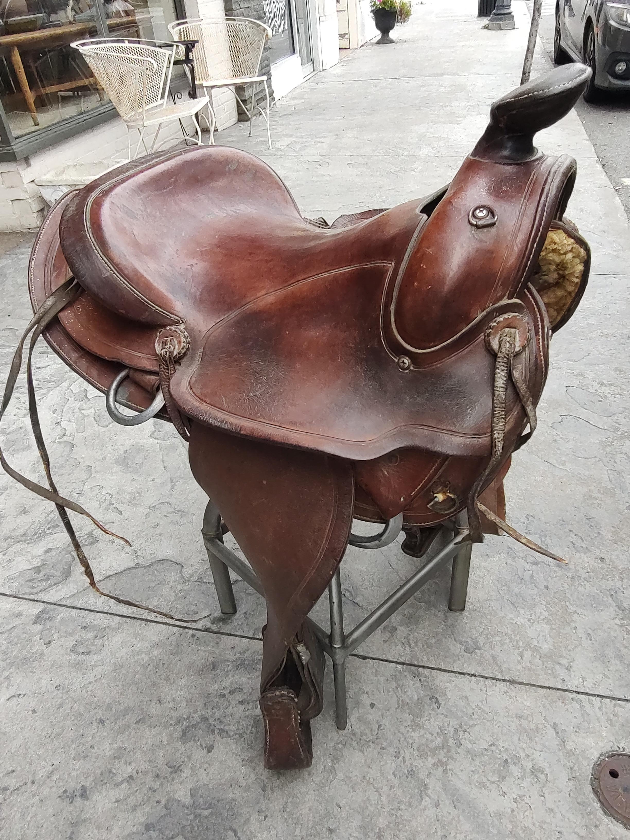 Mid Century Leather Cowboy Saddle by Simco For Sale at 1stDibs