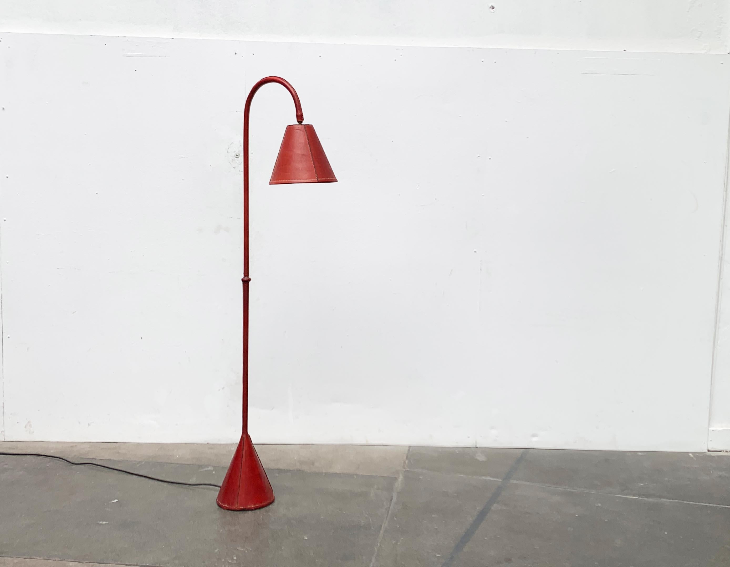 Lampadaire en cuir du milieu du siècle dans le style de Jacques Adnet pour Valenti, Espagne en vente 5