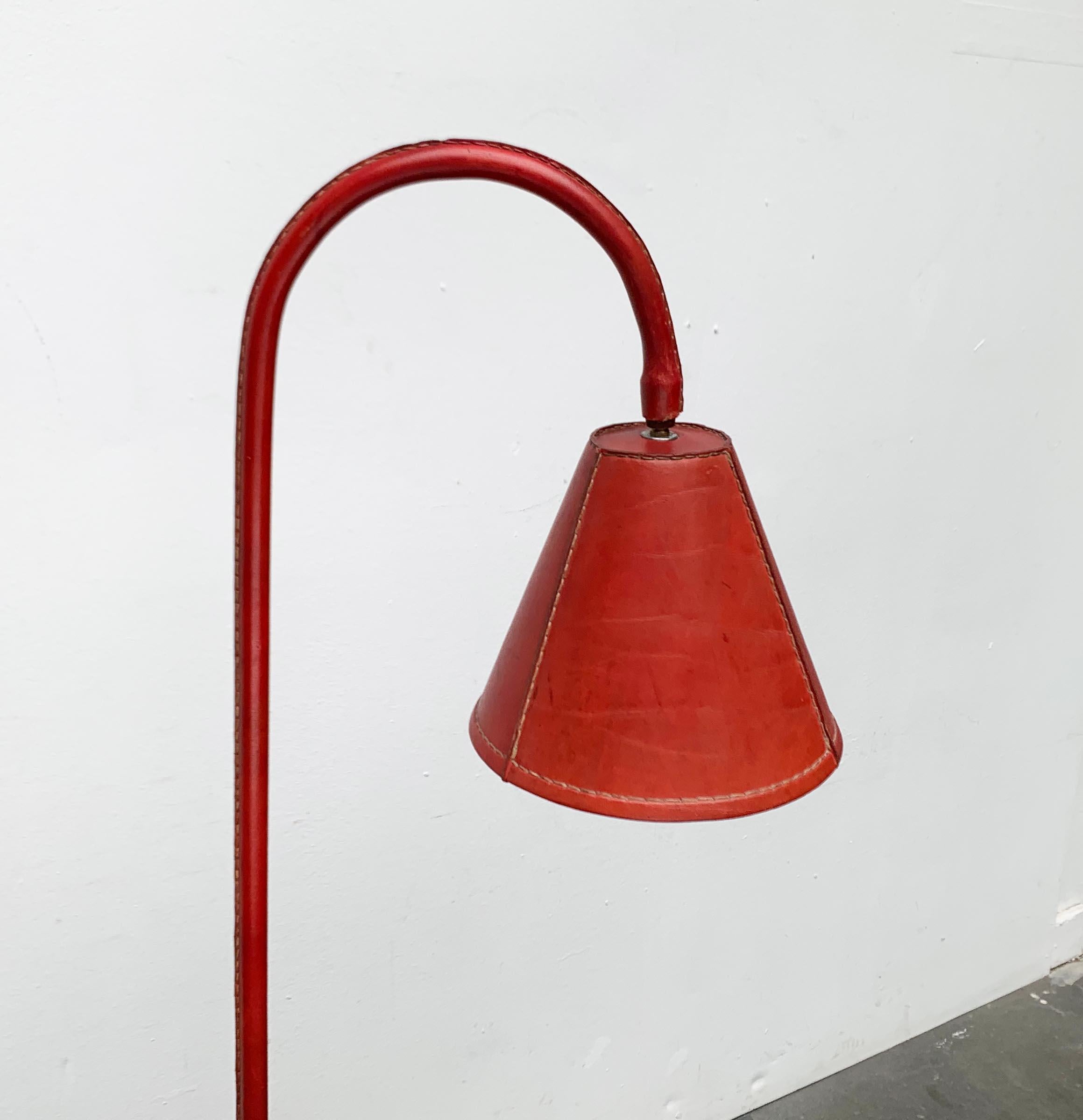 Lampadaire en cuir du milieu du siècle dans le style de Jacques Adnet pour Valenti, Espagne en vente 6