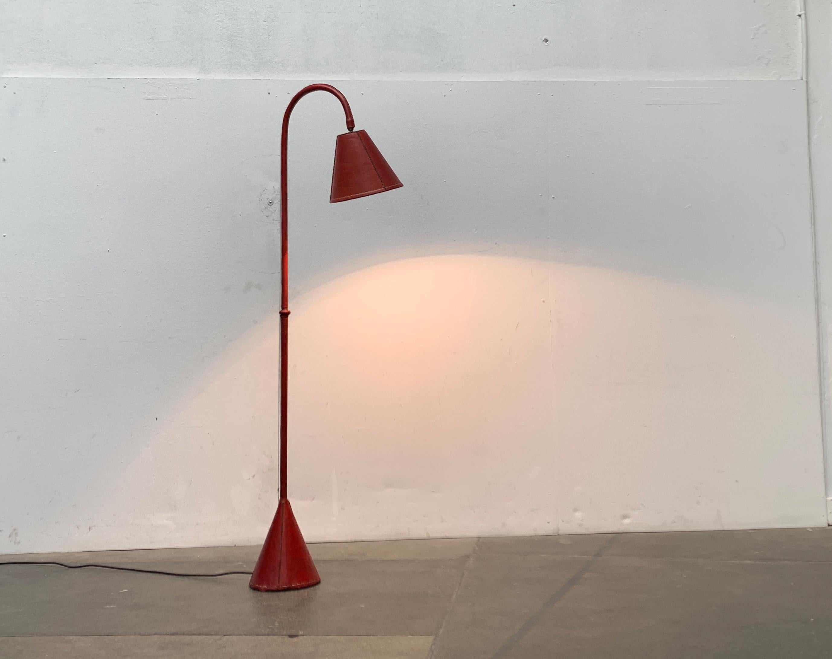 Lampadaire en cuir du milieu du siècle dans le style de Jacques Adnet pour Valenti, Espagne en vente 12