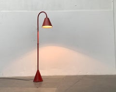 Mid-Century Modern Red Leather Floor Lamp in the style of Jacques Adnet, Valenti