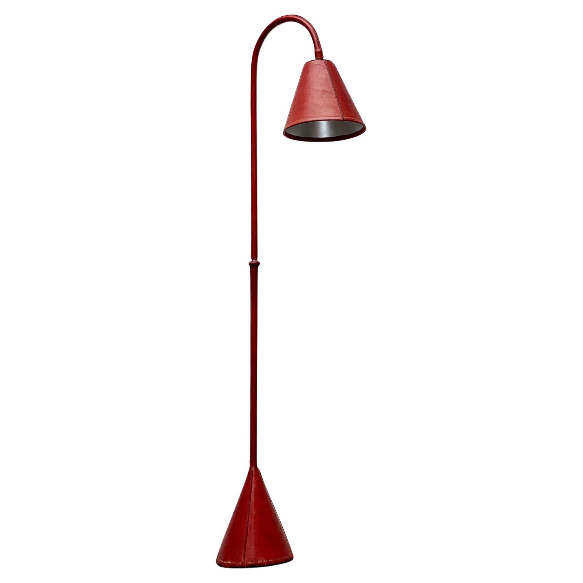 Mid-Century Leather Floor Lamp in the style of Jacques Adnet for Valenti, Spain