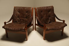 Midcentury Leather Hunter Chairs by Torbjorn Afdal for Bruksbo, Norway, 1960s