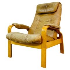 Mid Century Leather Lounge Armchair by Skoghaug Industries, 1970s