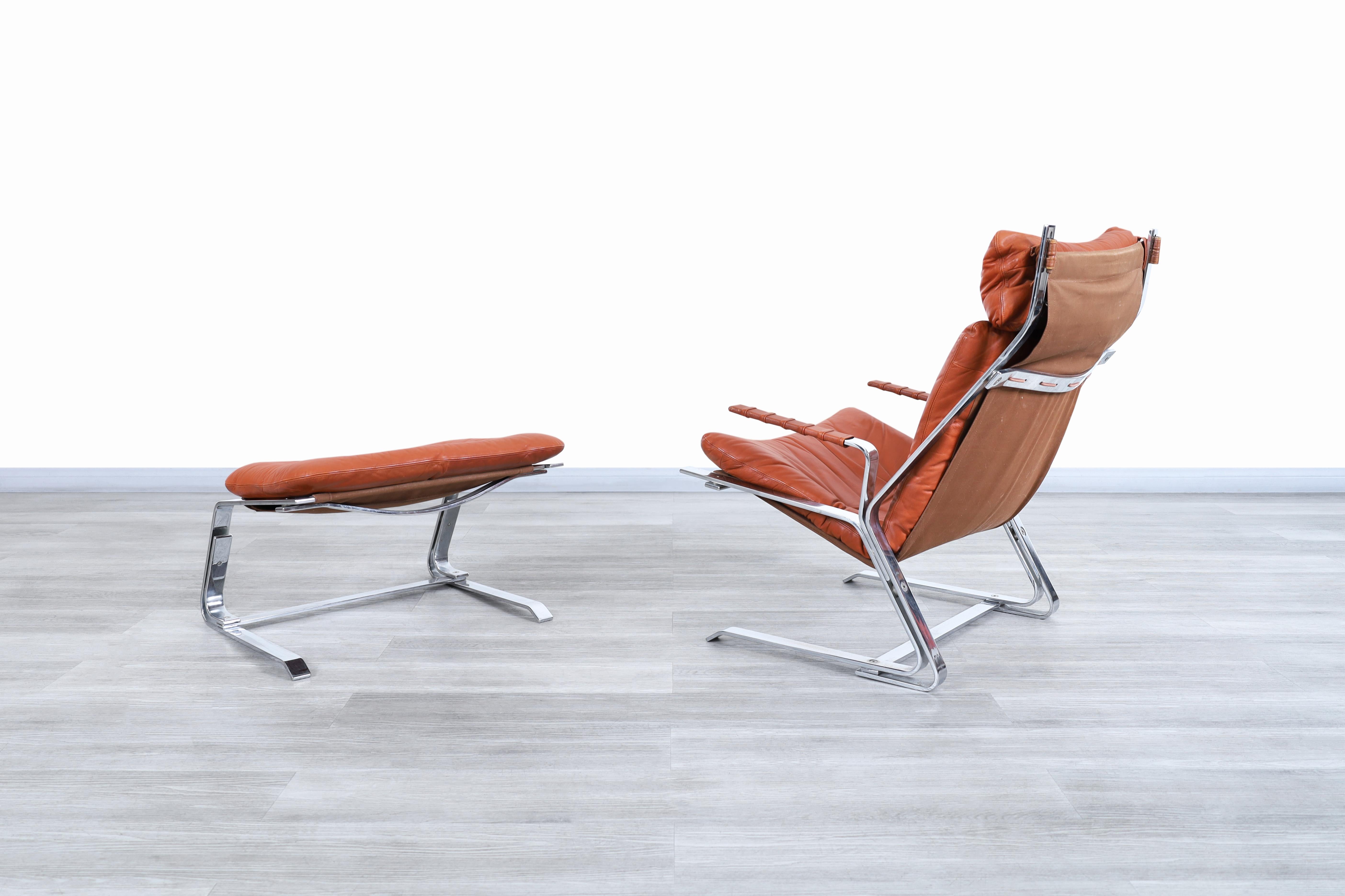 Norwegian Midcentury Leather Lounge Chair and Ottoman by Elsa and Nordahl Solheim For Sale