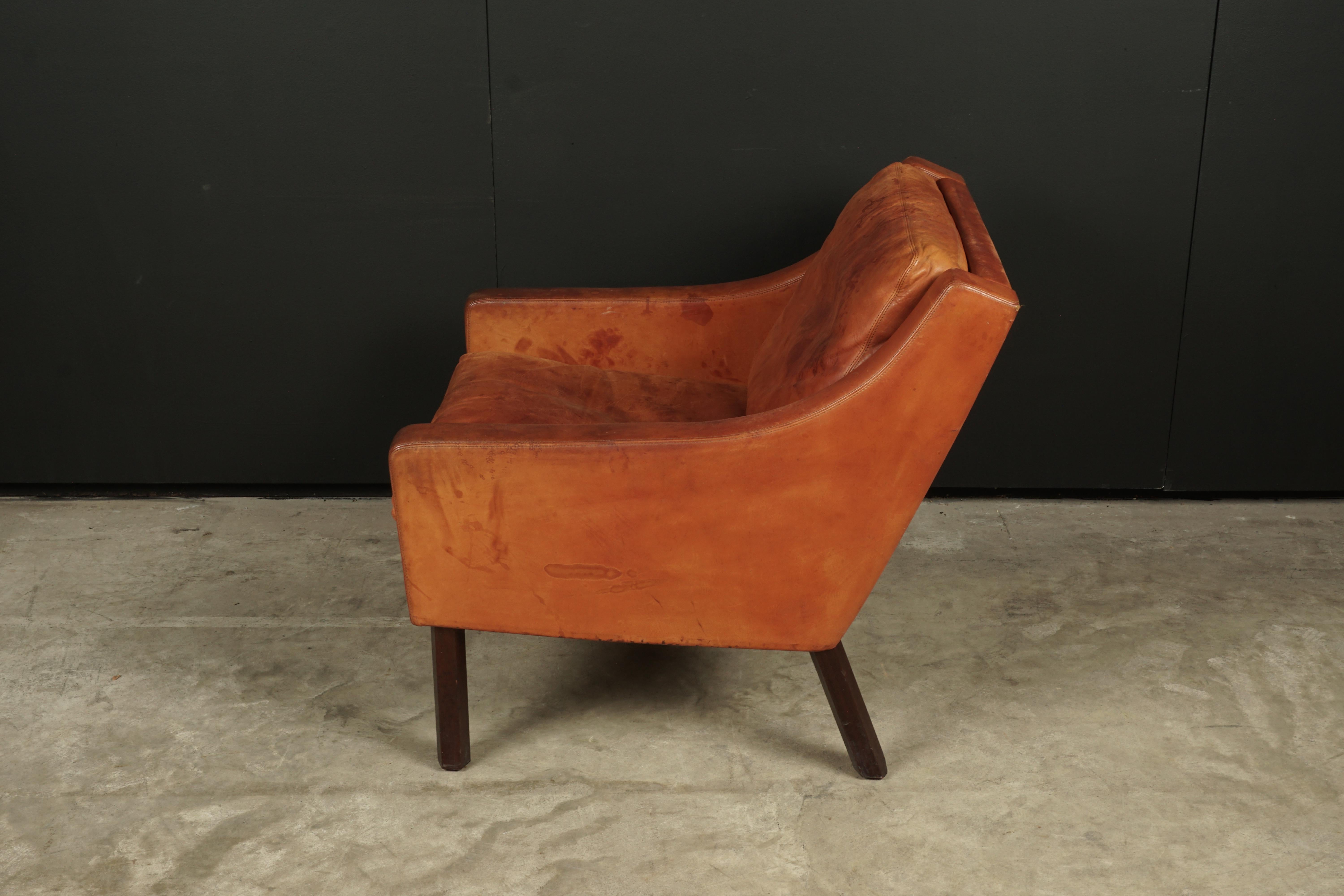 European Vintage Midcentury Leather Lounge Chair from Denmark, circa 1970