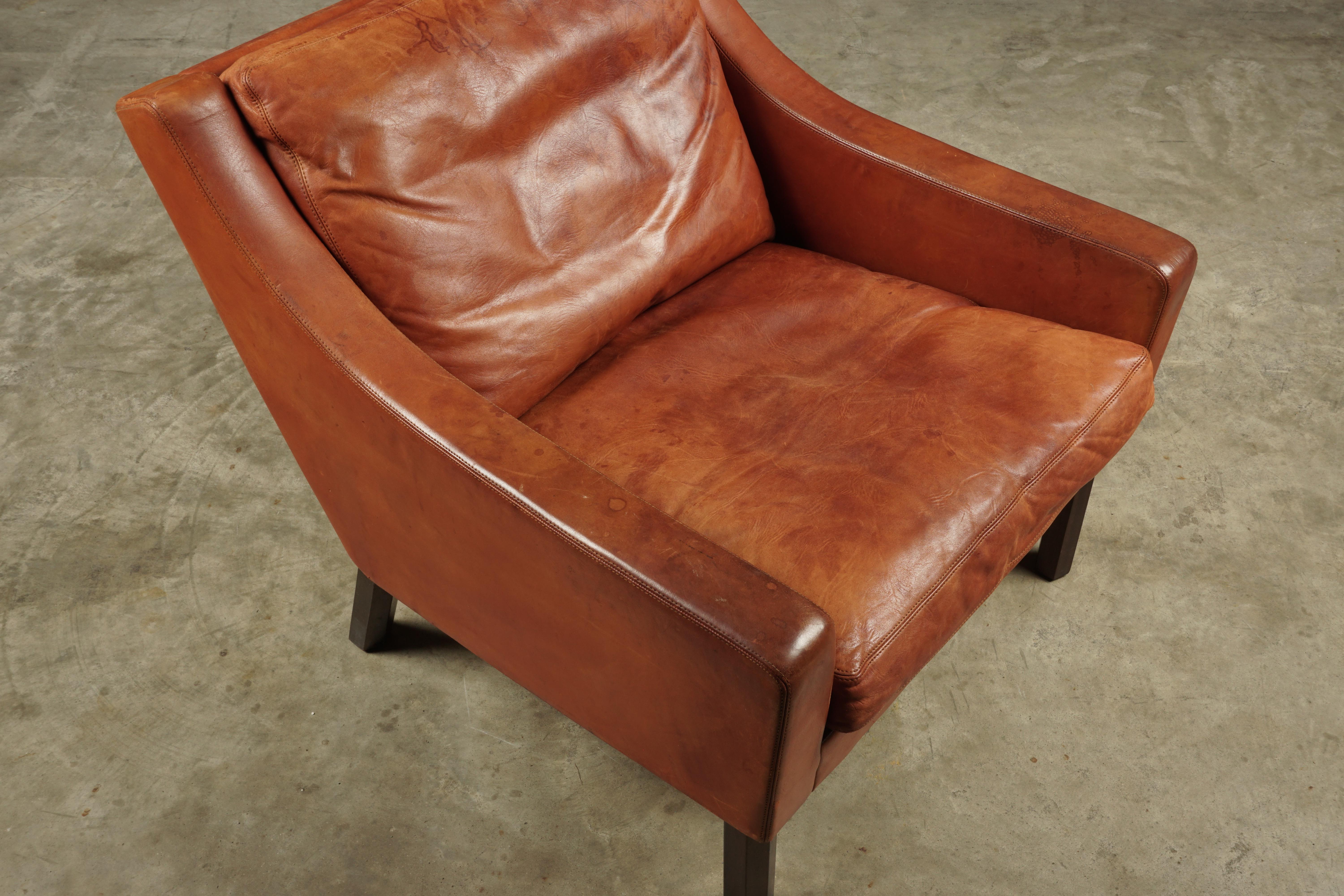 Vintage Midcentury Leather Lounge Chair from Denmark, circa 1970 1
