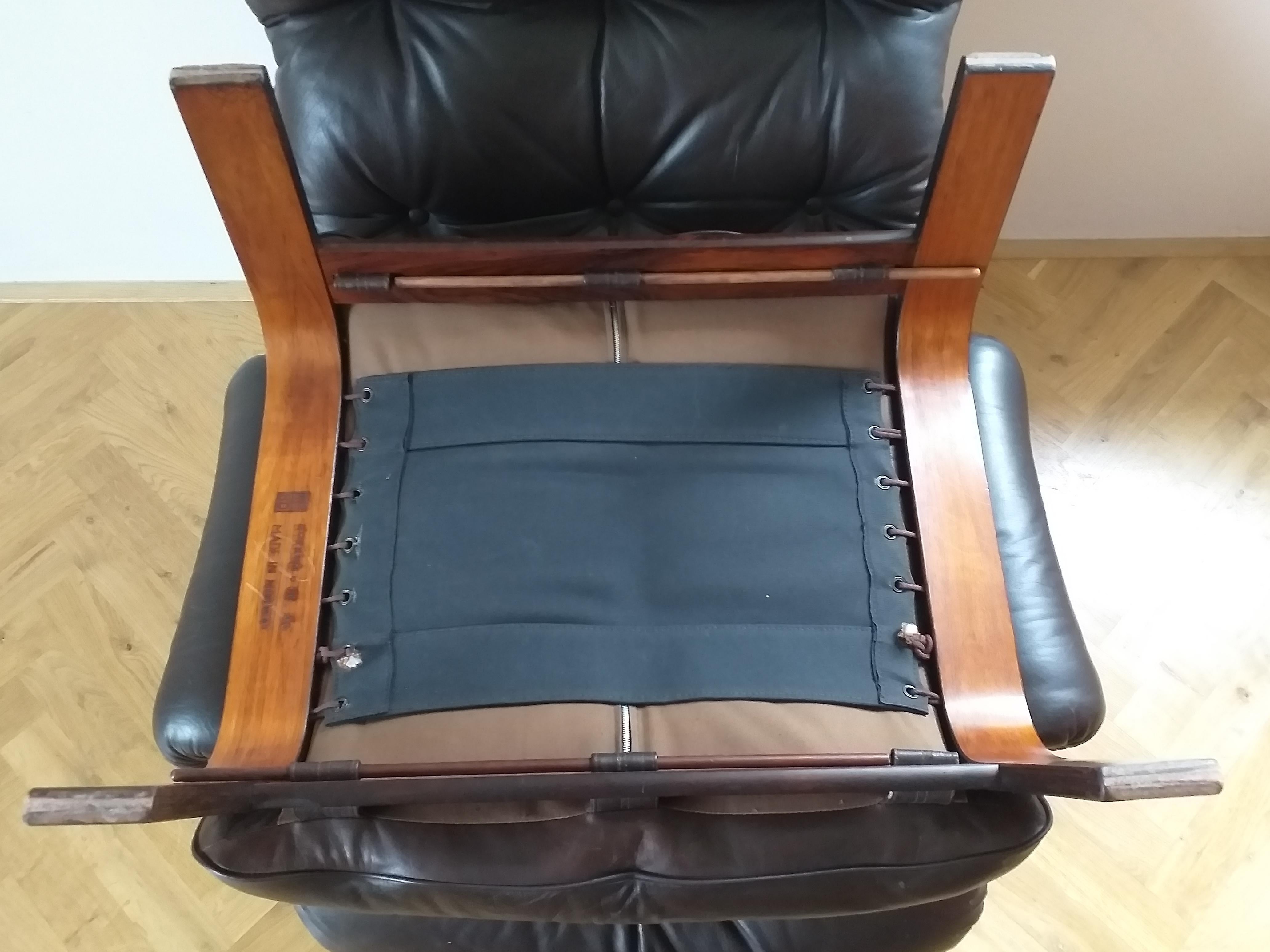 Midcentury Leather Lounge Chair RyBo Rykken, Oddvin Rykken, Ottoman, 1970s 2