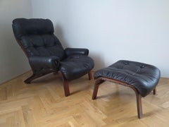 Sedia da salotto in pelle del Medioevo RyBo Rykken, Oddvin Rykken, ottomana, anni '70