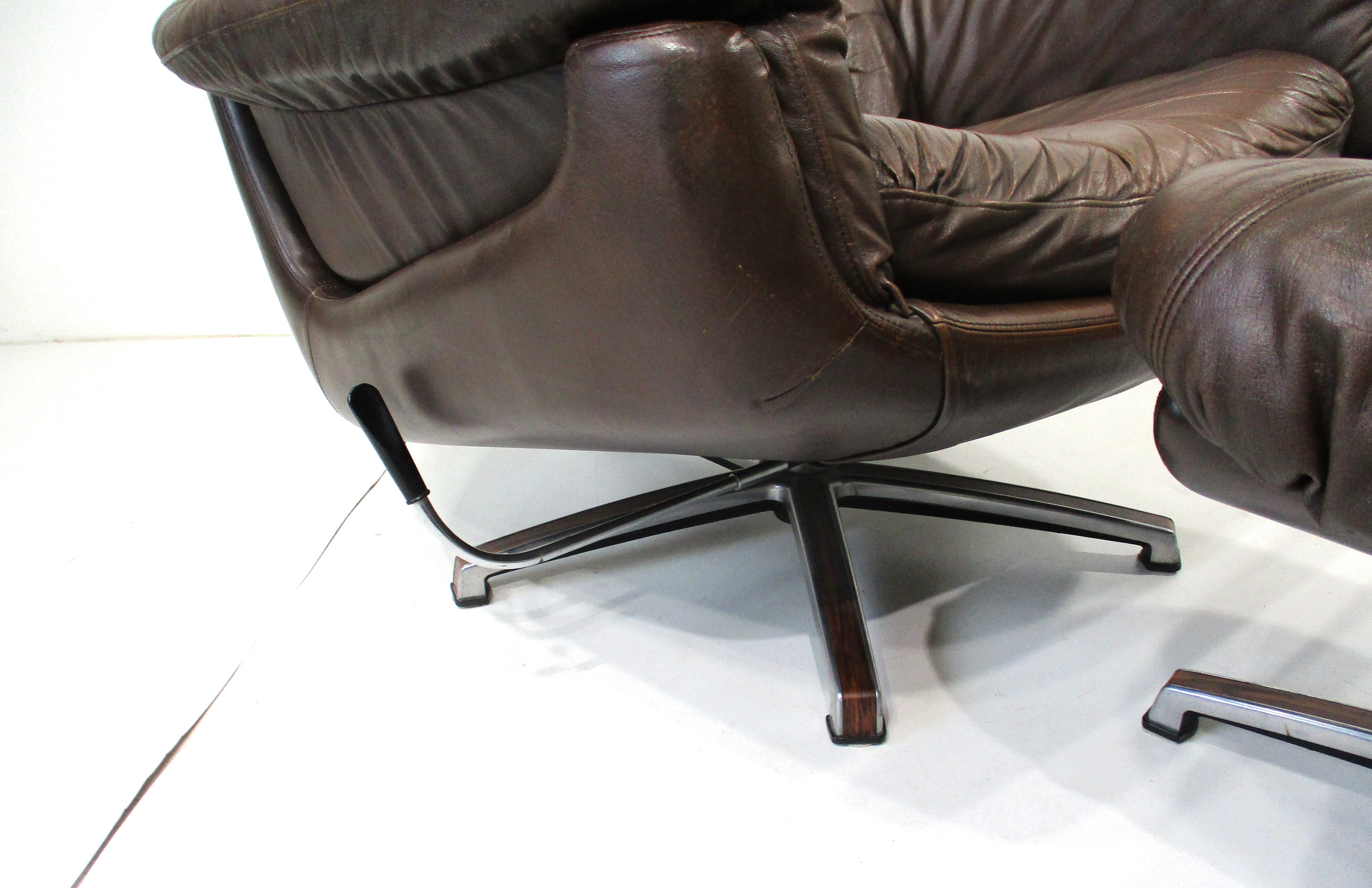 Gustav Thams styled Mid Century Leather Lounge Chair w/ Ottoman Sweden For Sale 3